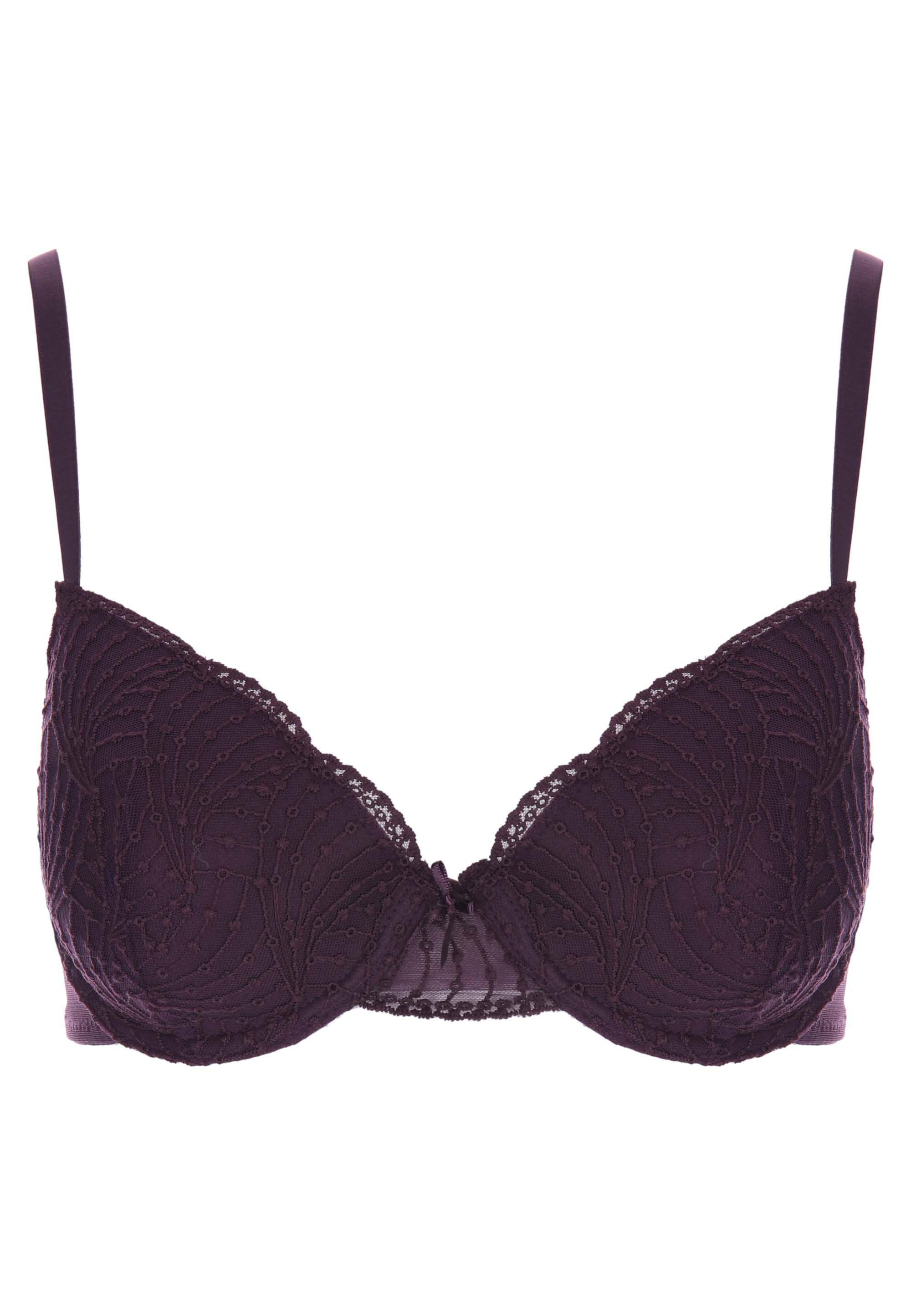 Womens Plum Plain Embroidered Balcony Bra
