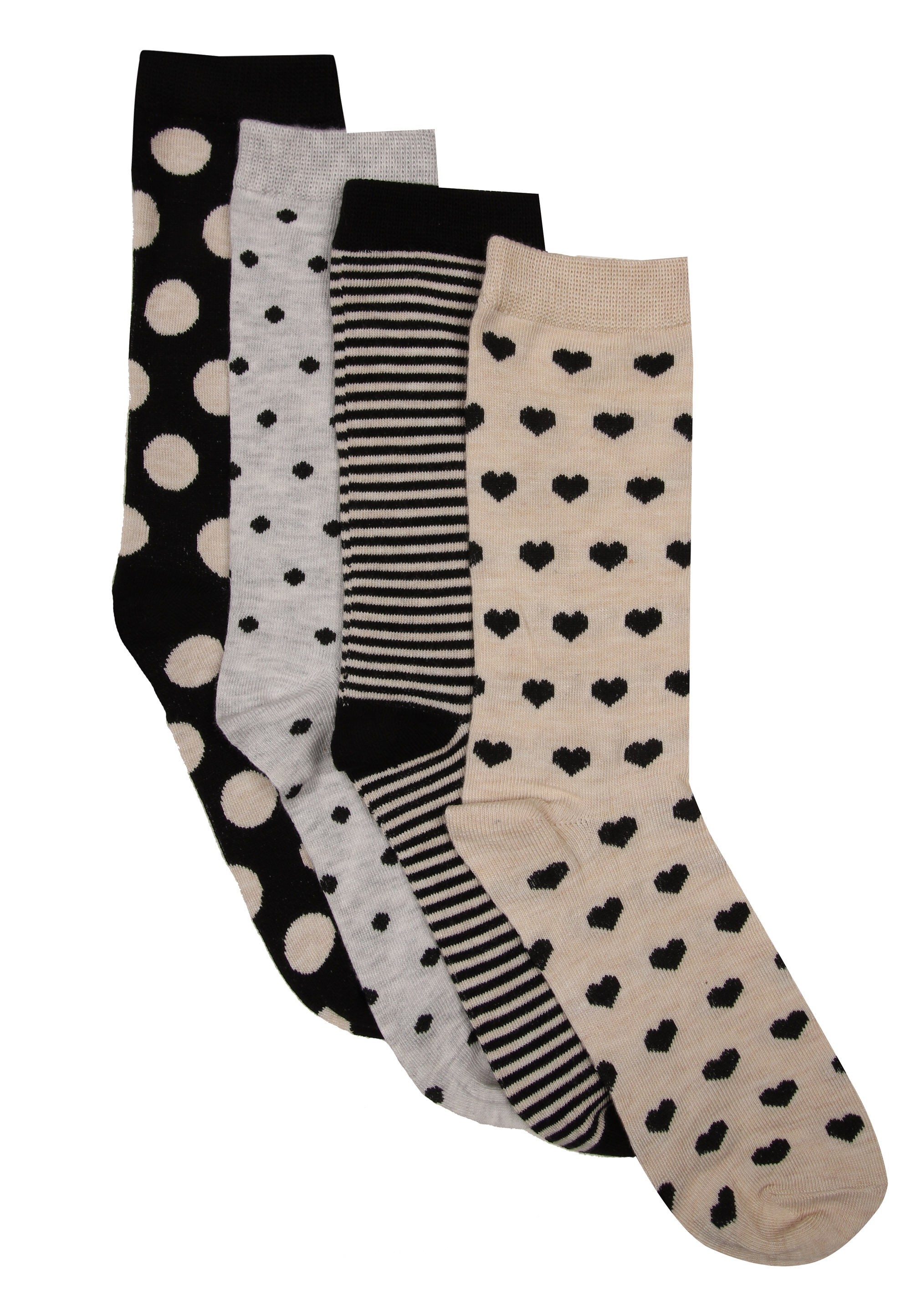Womens 4pk Black & Natural Spot Super Soft Socks