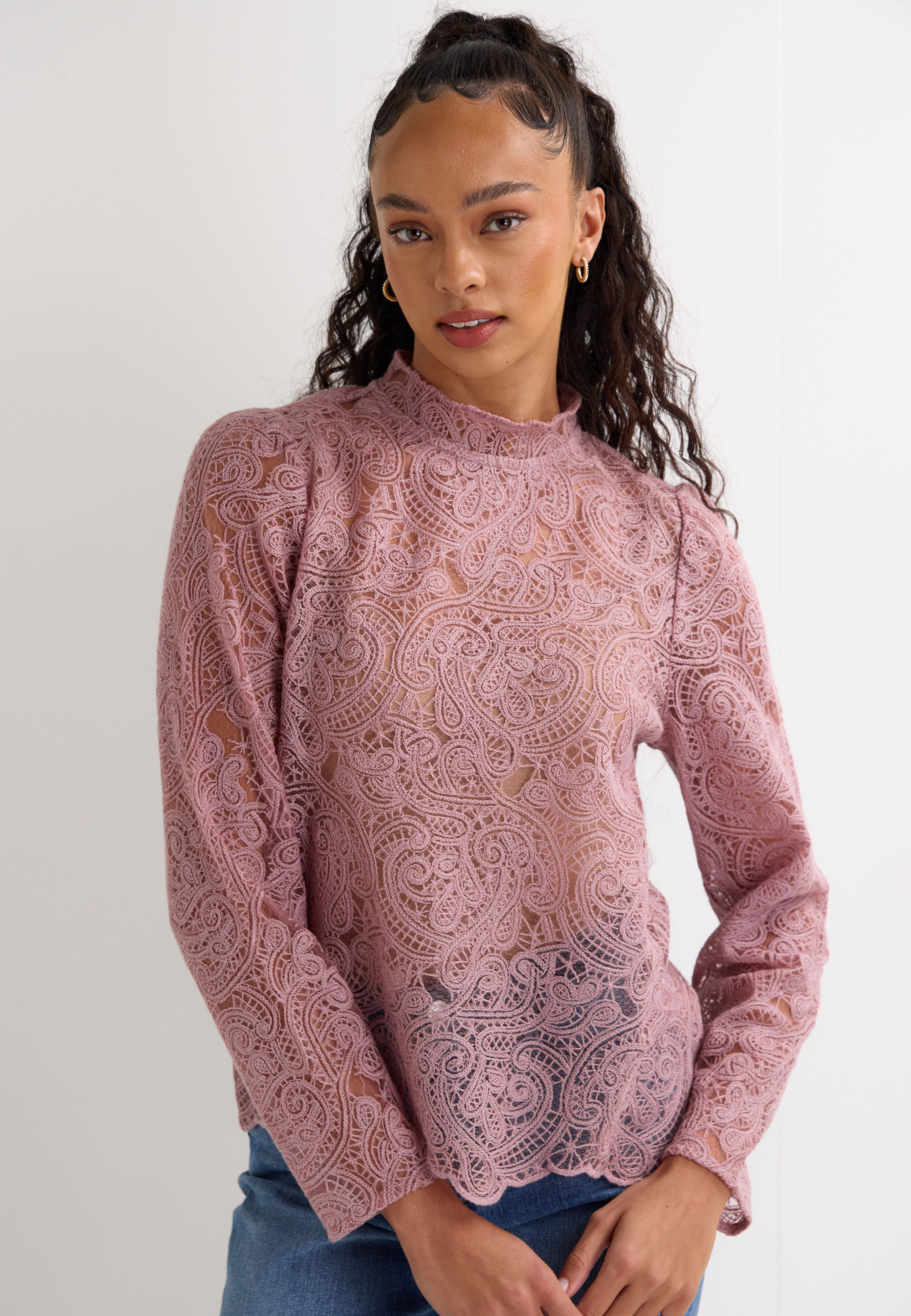 Womens Pink Prairie Lace Blouse