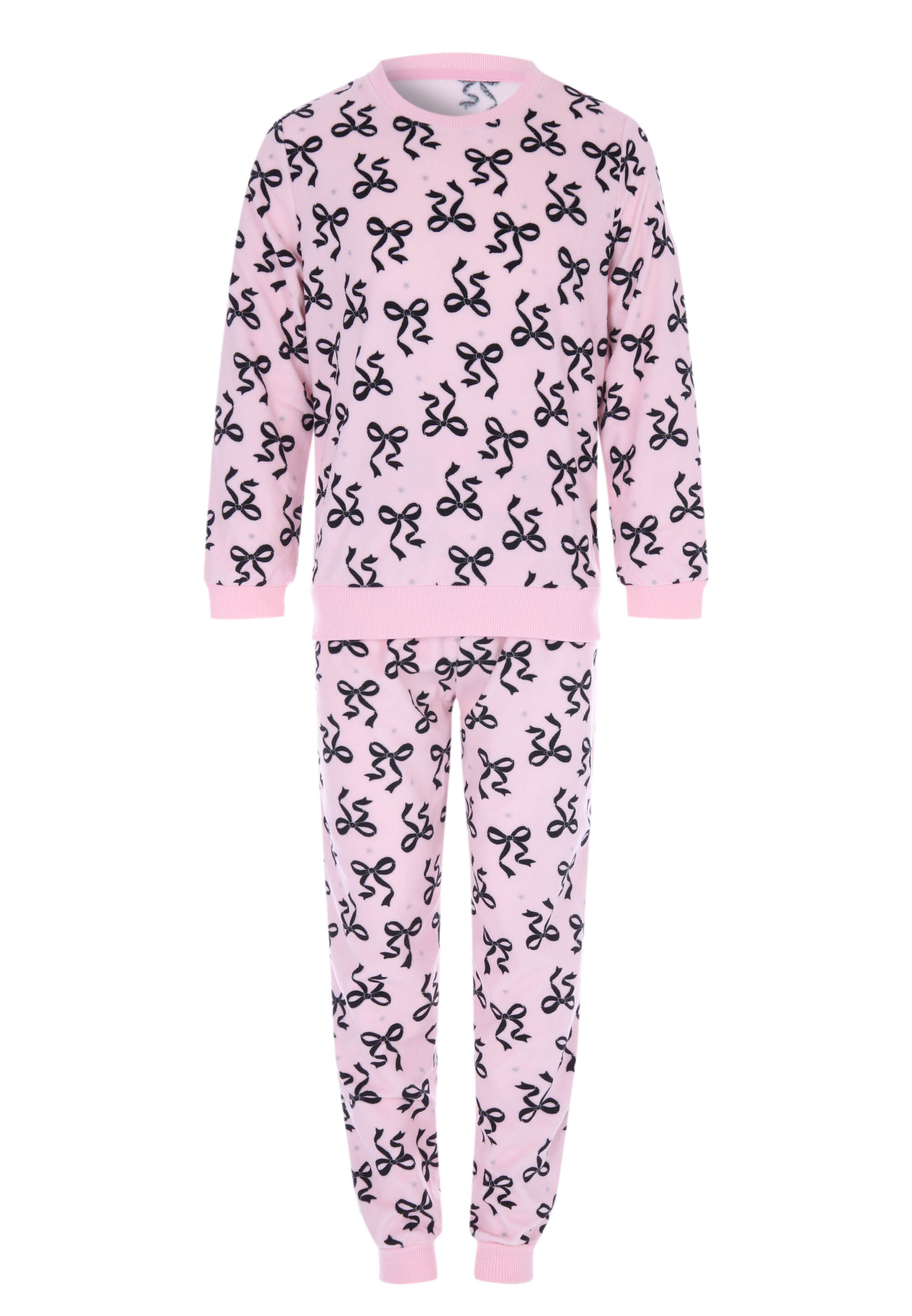 Girls Pink Bow Print Fleece Pyjama Set
