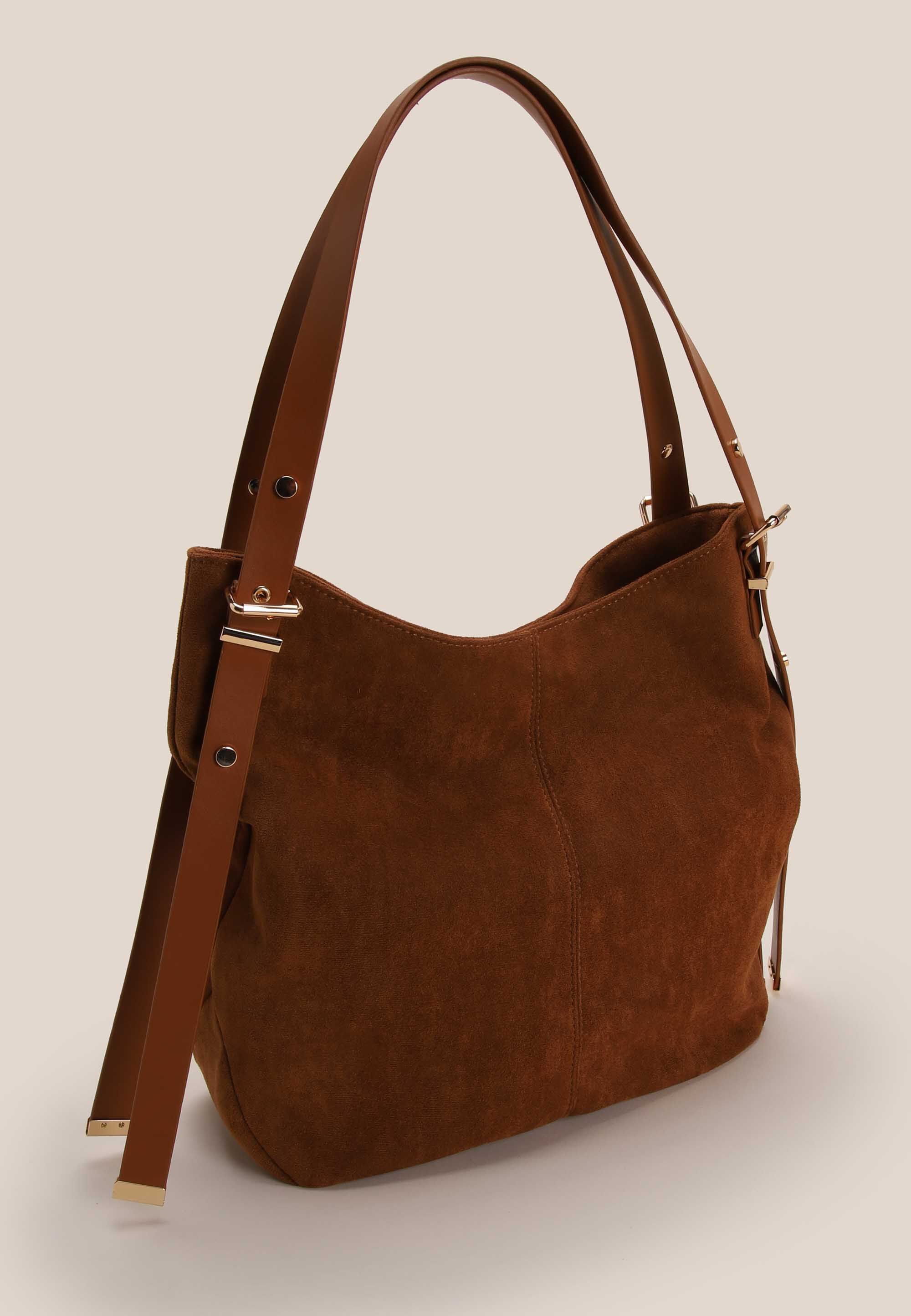 Womens Brown Plain Slouchy Shoulder Bag