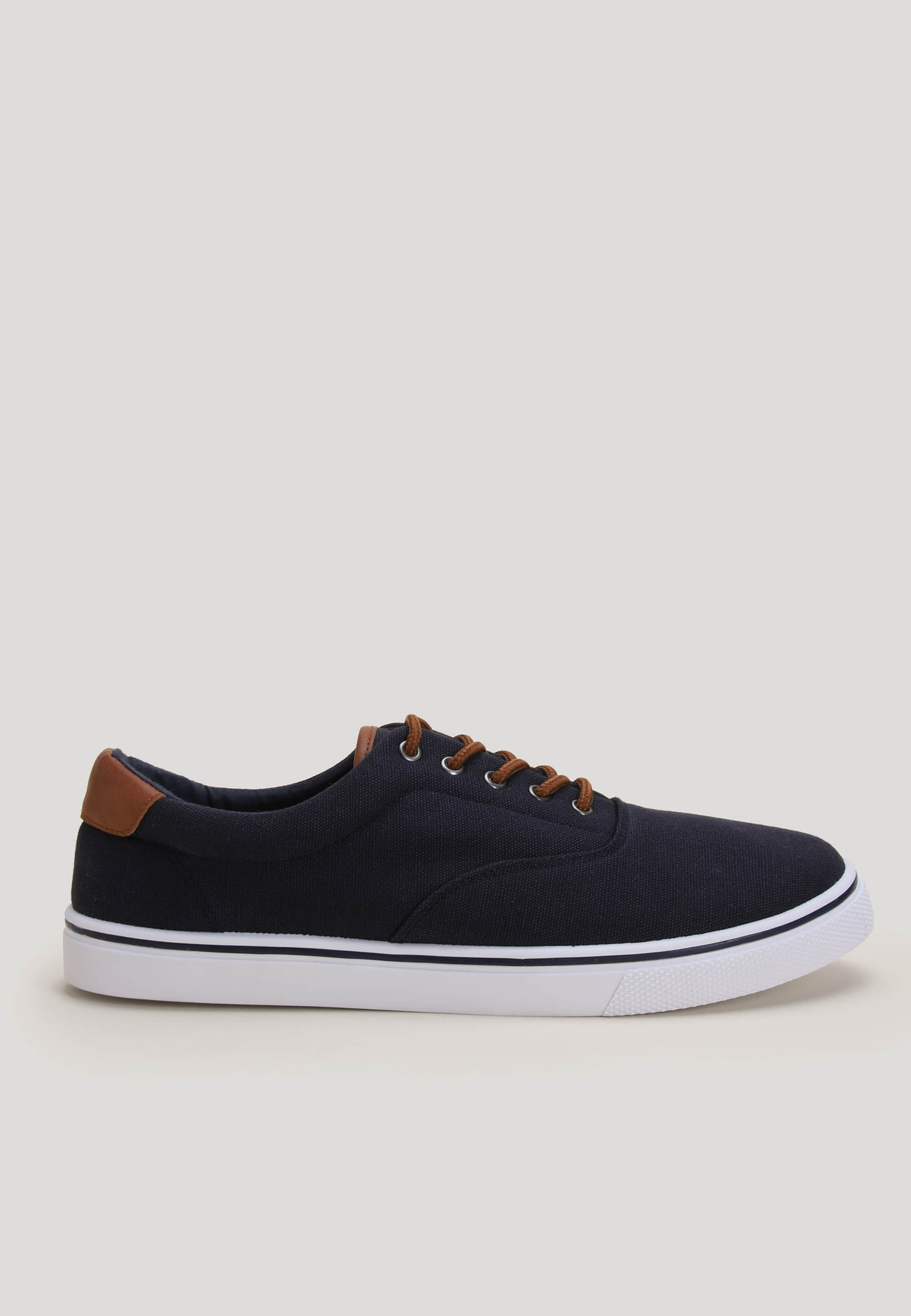 Mens Navy Lace Up Canvas Trainer