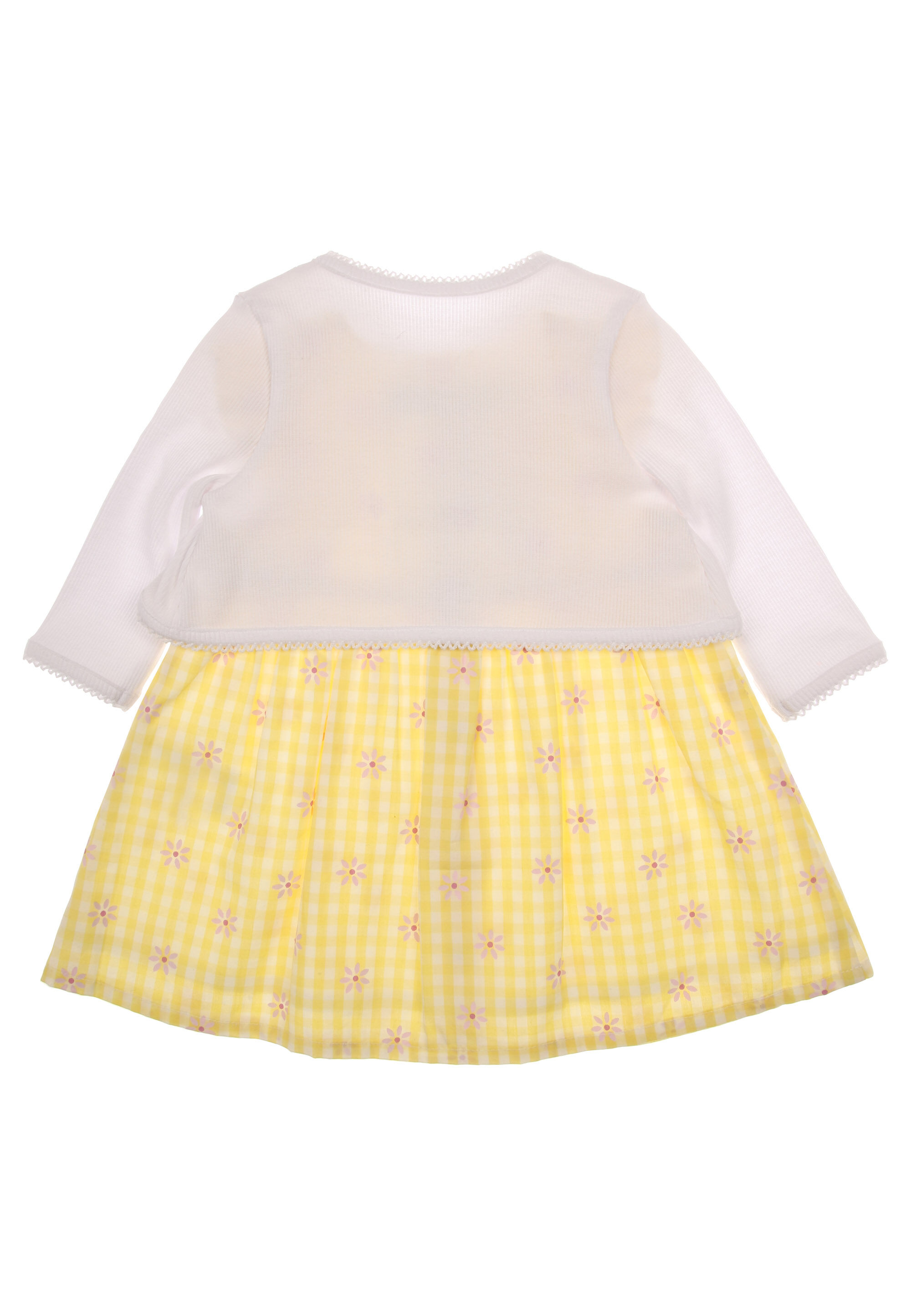 Baby Girls Yellow Gingham Floral Dress and Cardigan Set