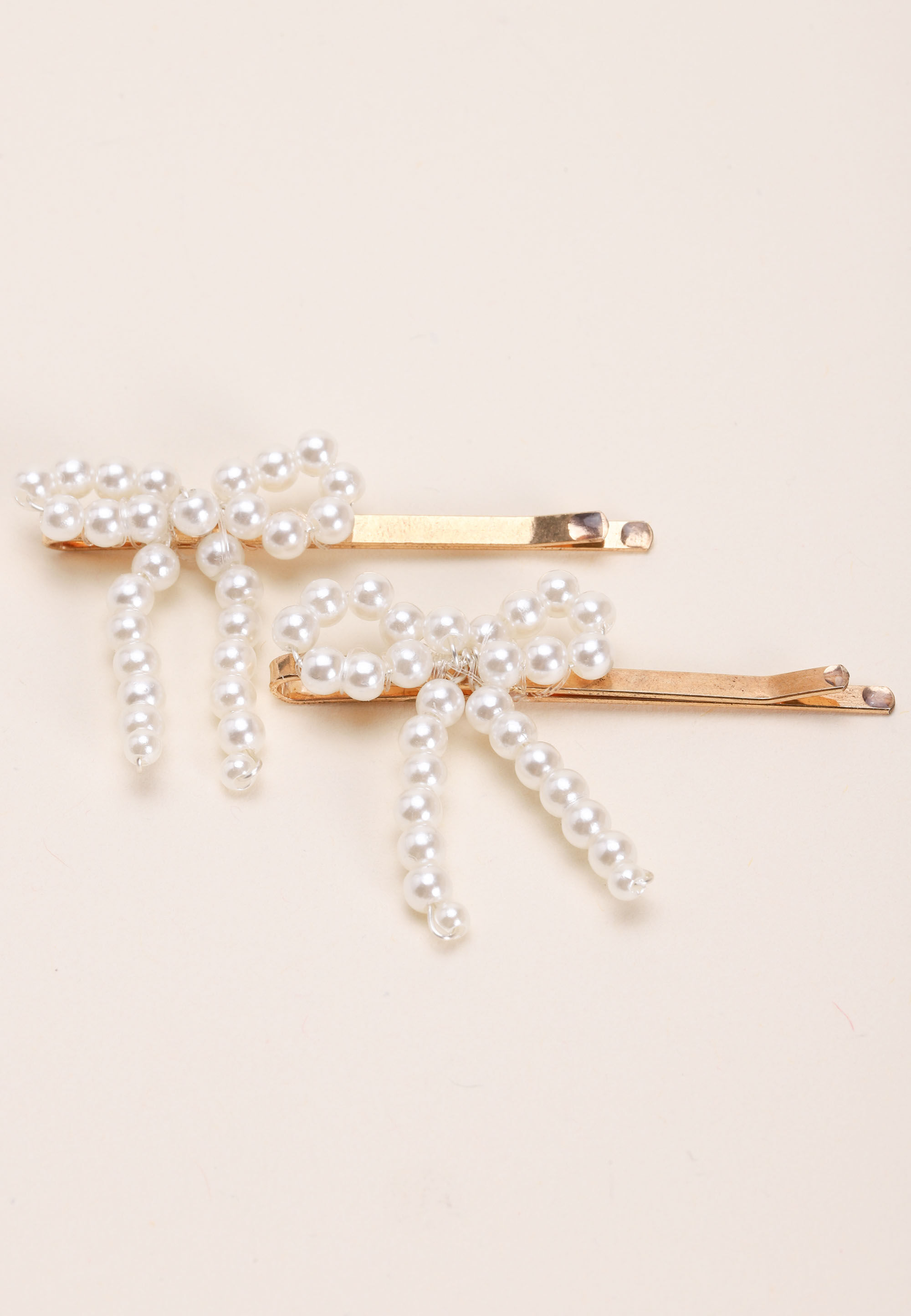 Womens 2pk Gold & Pearl Bow Hair Slides
