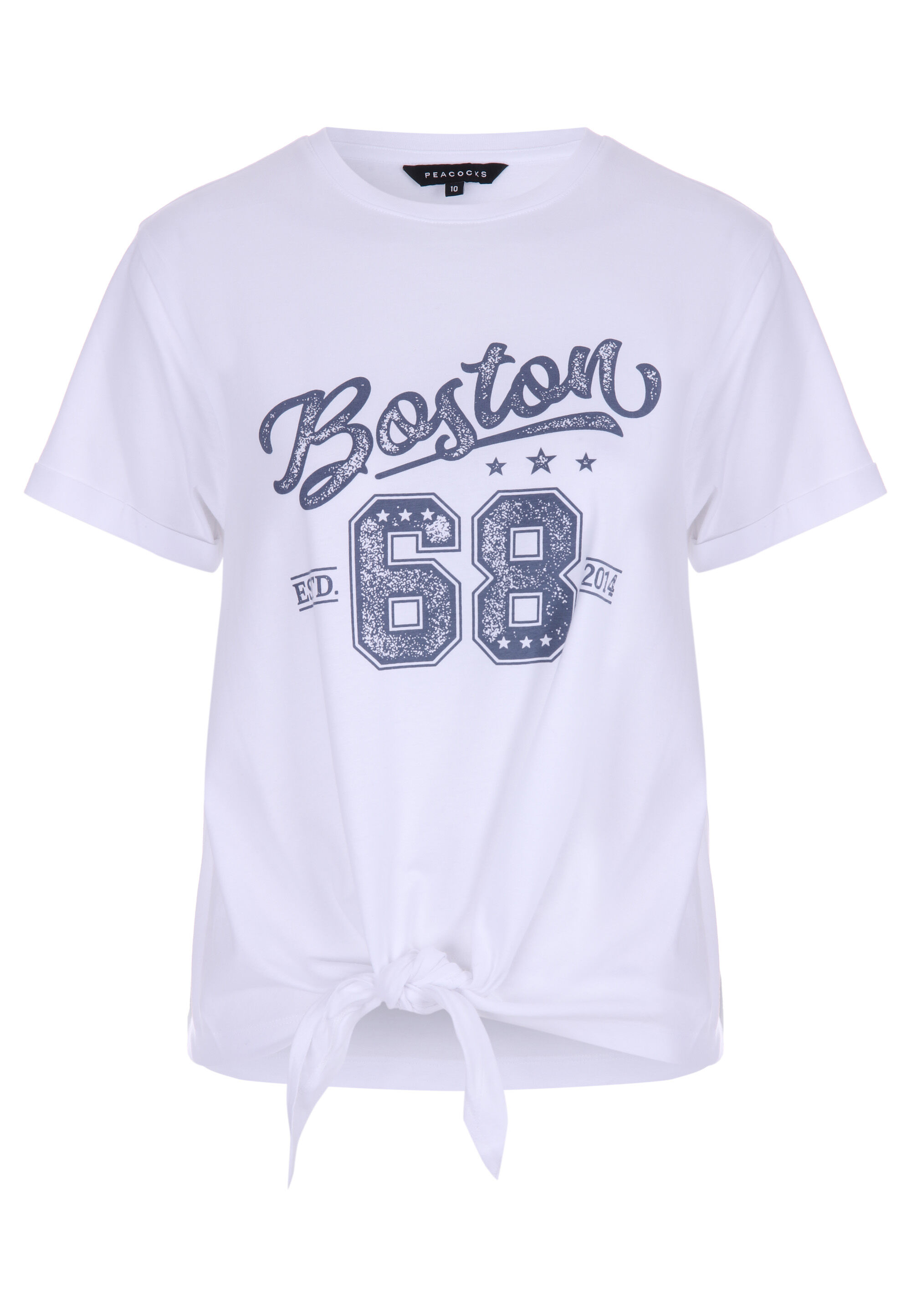 Womens White Slogan Tie Front T-shirt