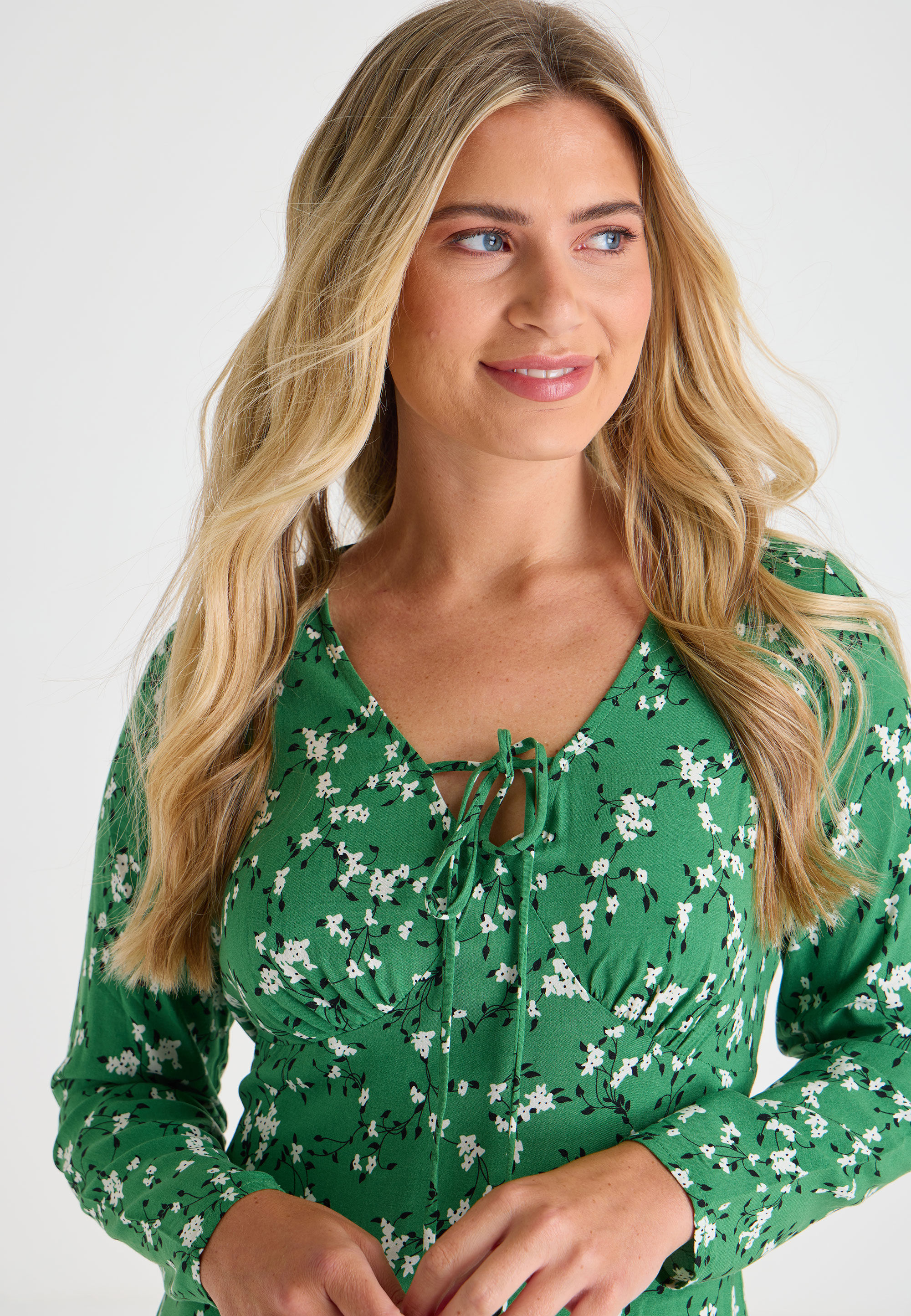Womens Green Floral Print Midi Dress