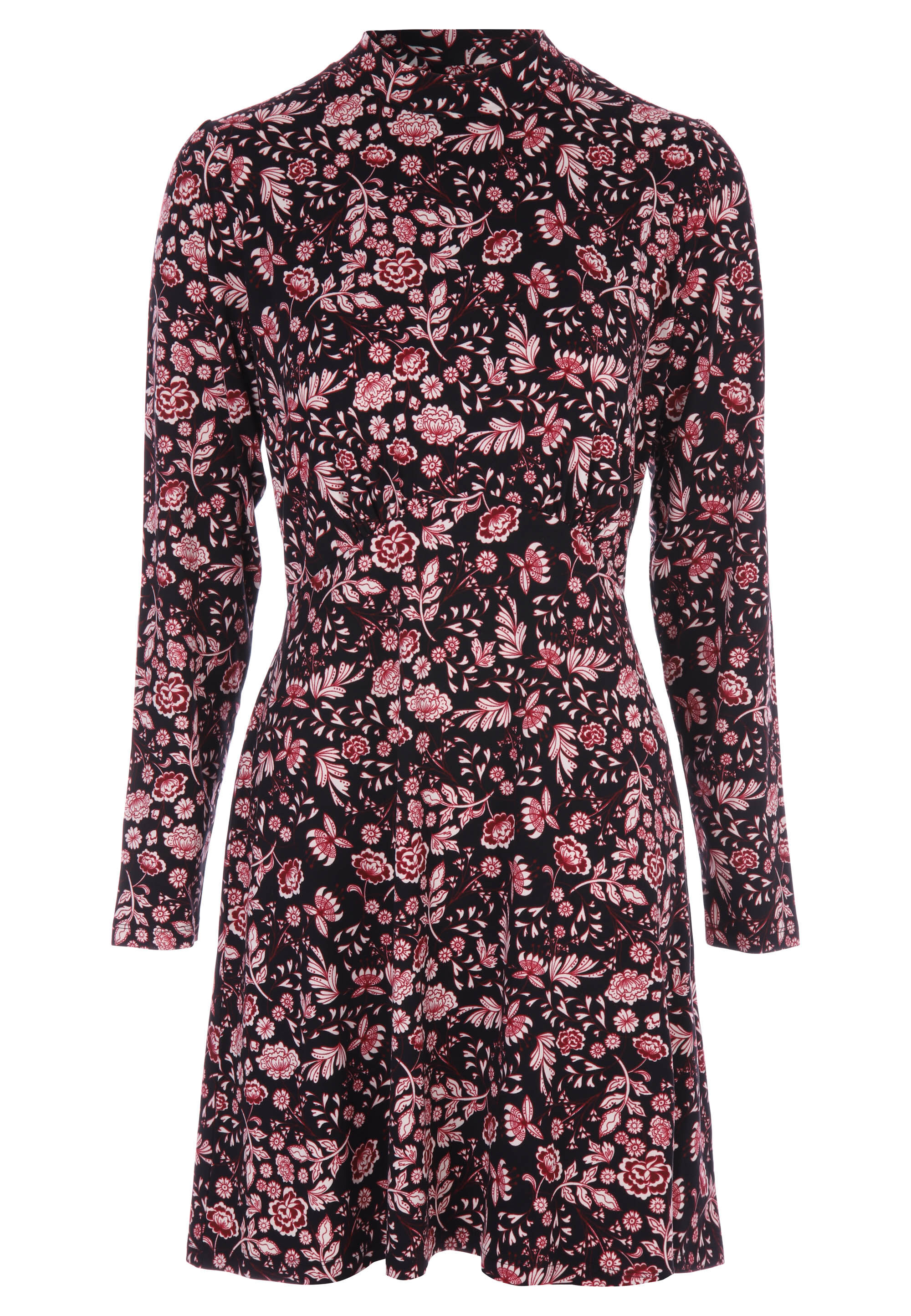 Womens Black & Red Floral High Neck Dress