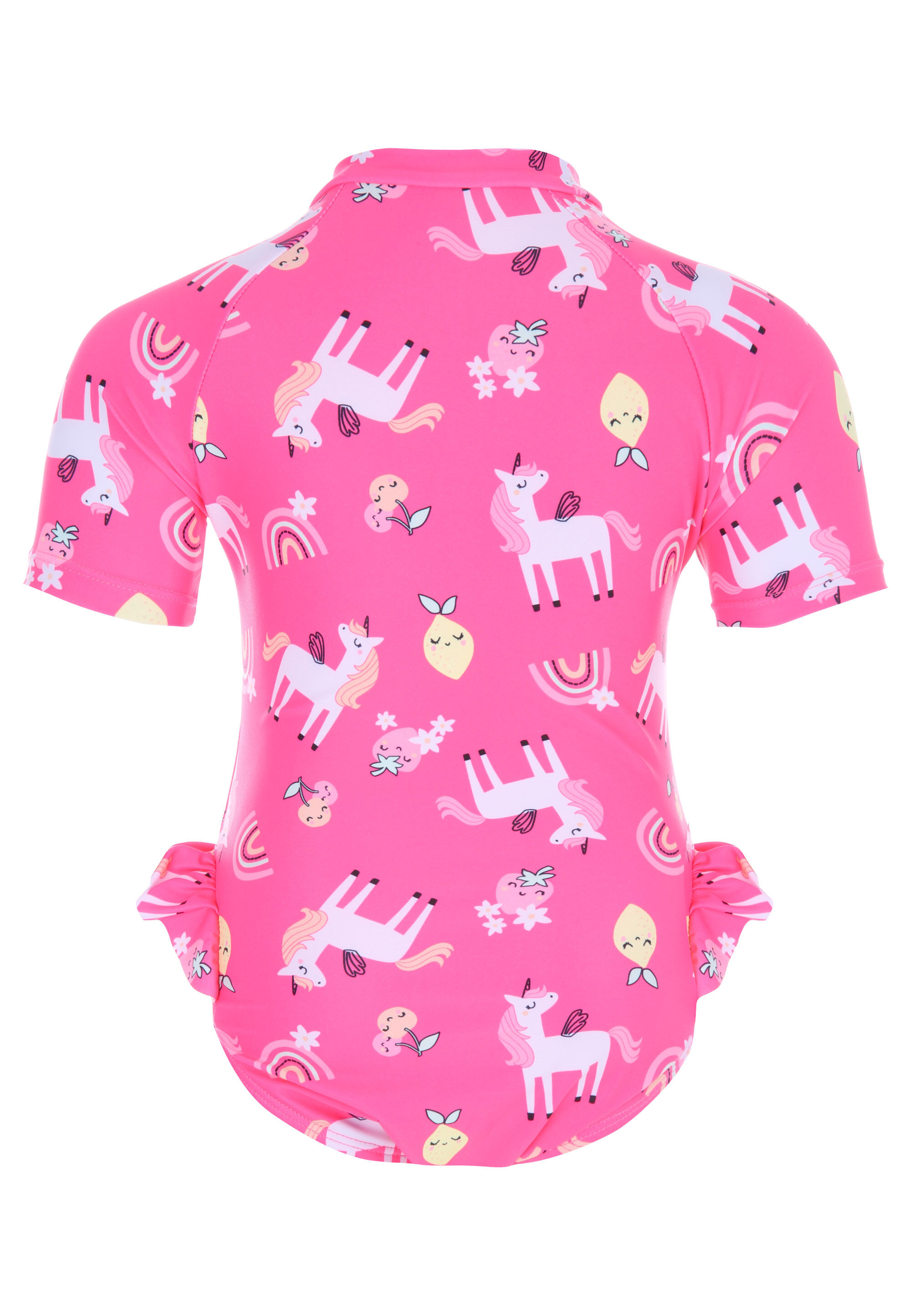 Younger Girls Pink Unicorn Ruffle Sides Sun Safe Swimsuit