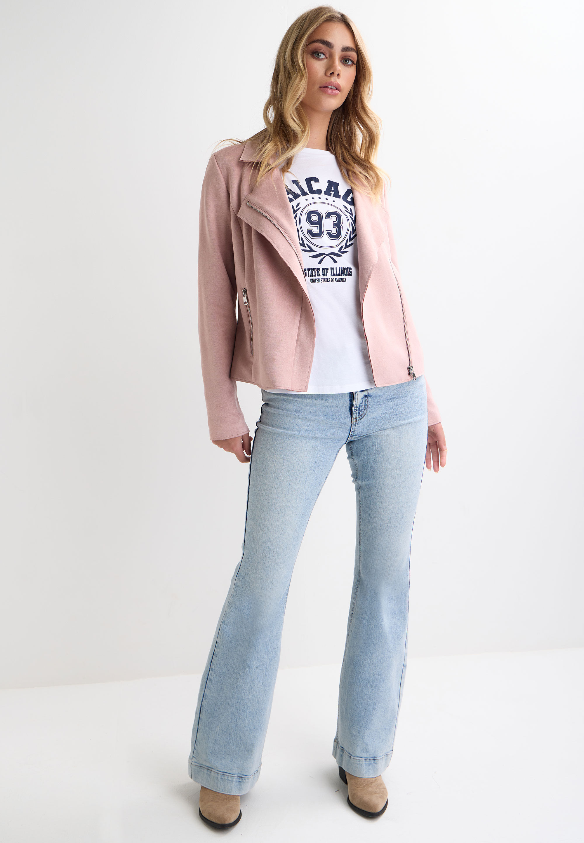 Womens Pink Suedette Biker Jacket