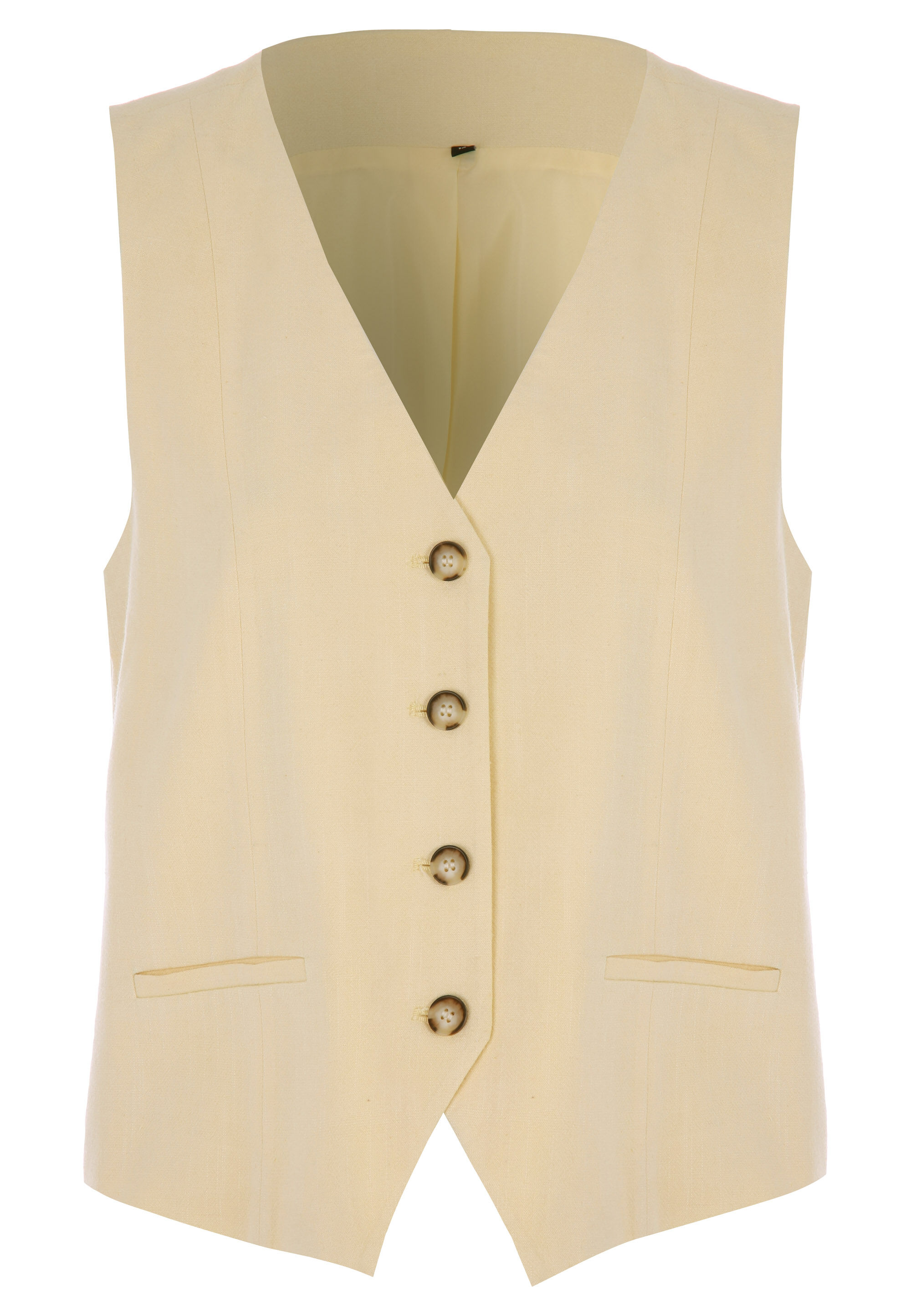 Womens Buttermilk Yellow Plain Linen Waistcoat