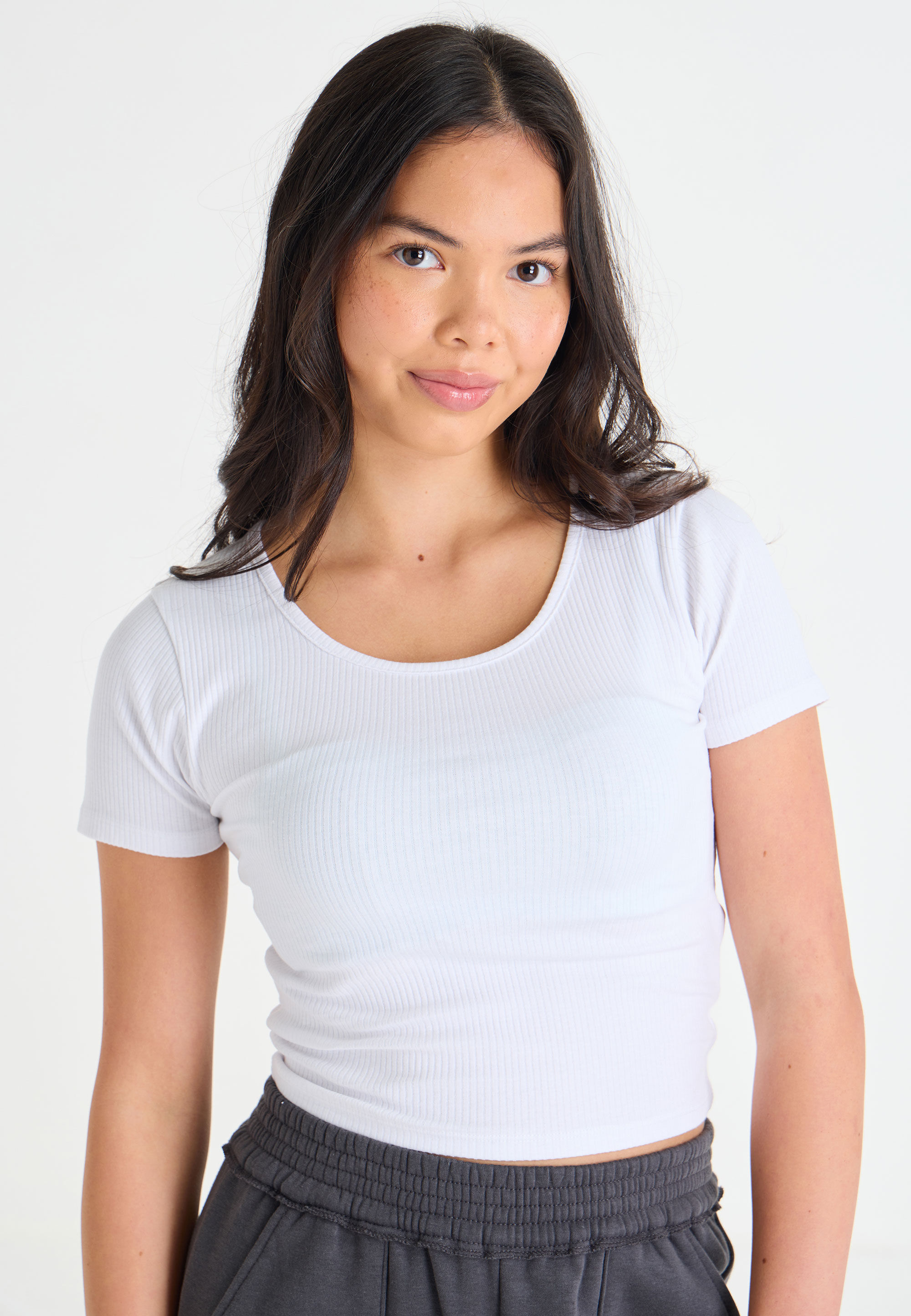 Older Girls White Scoop Neck Crop Top