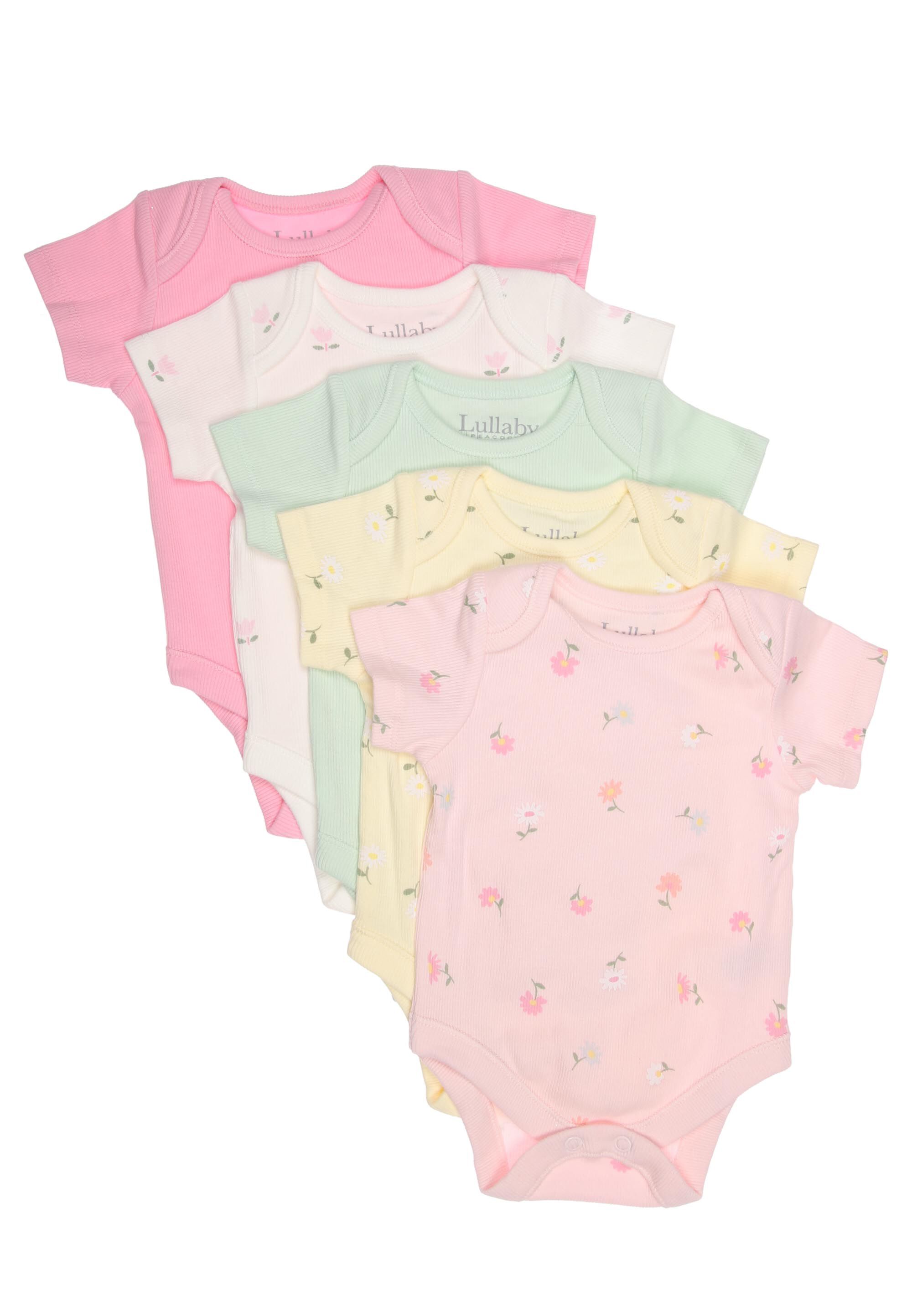 Baby Girls 5pk Pink Floral Ribbed Bodysuits
