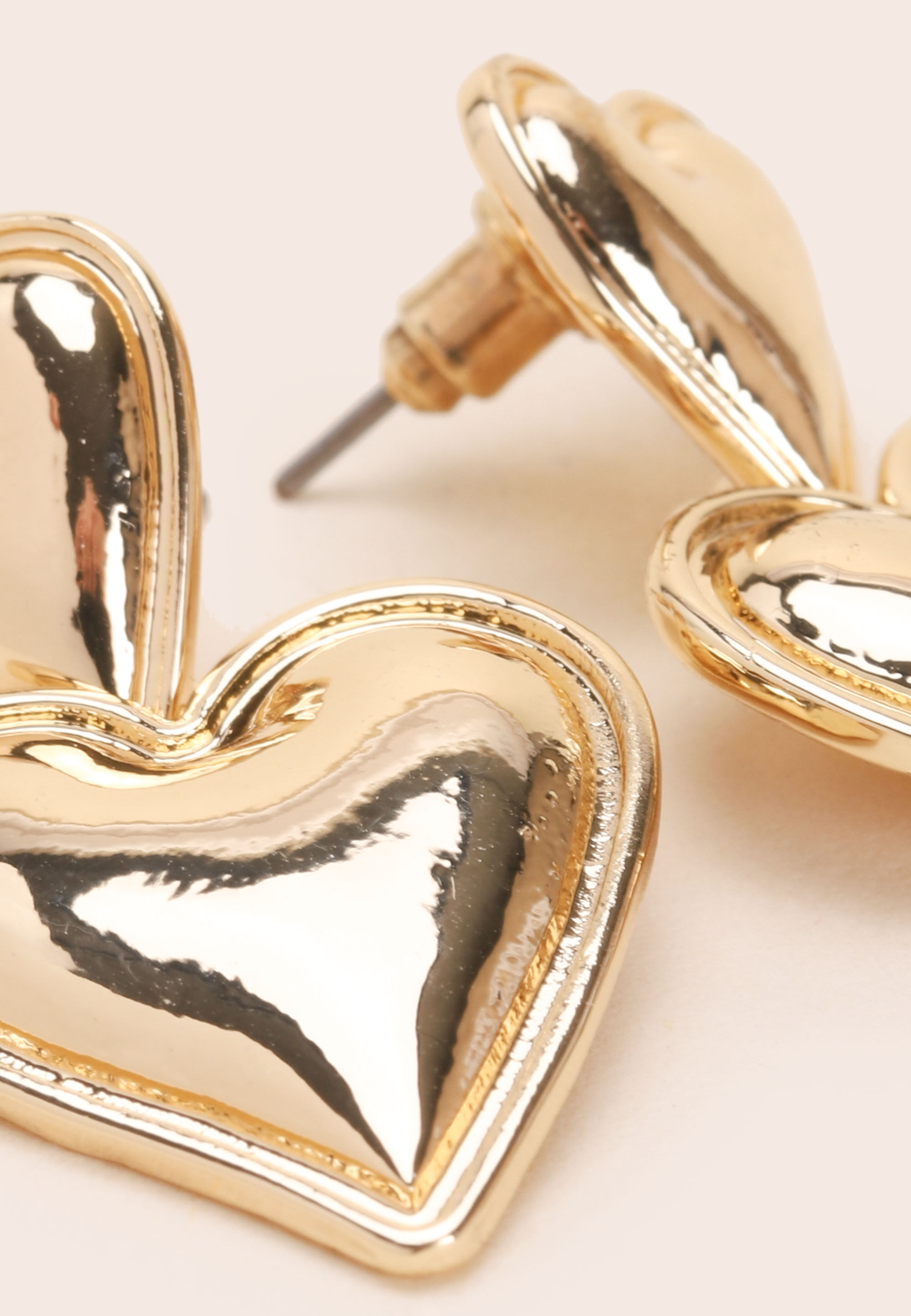 Womens Gold Double Heart Drop Earrings