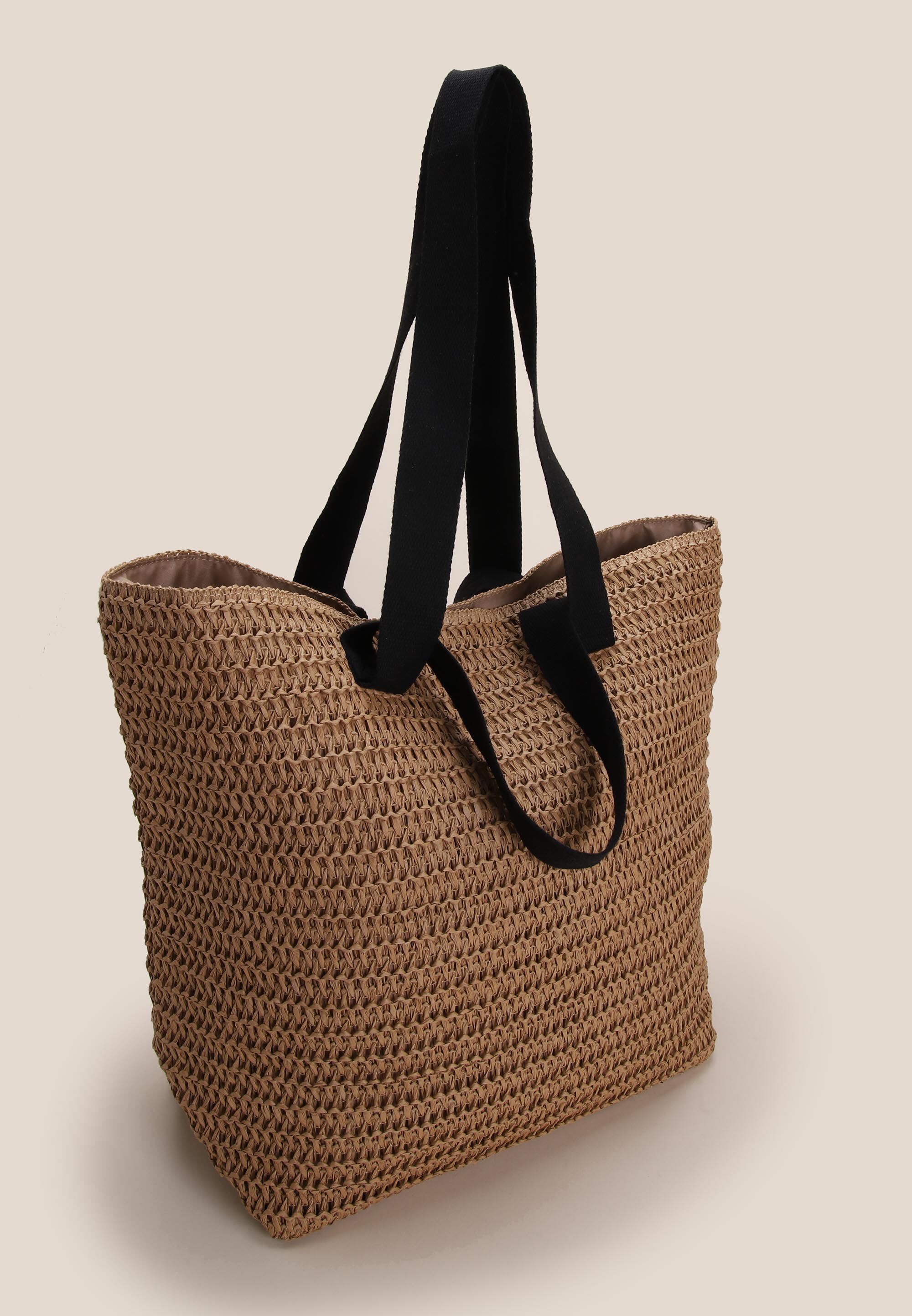 Womens Natural Straw Double Handle Tote Bag