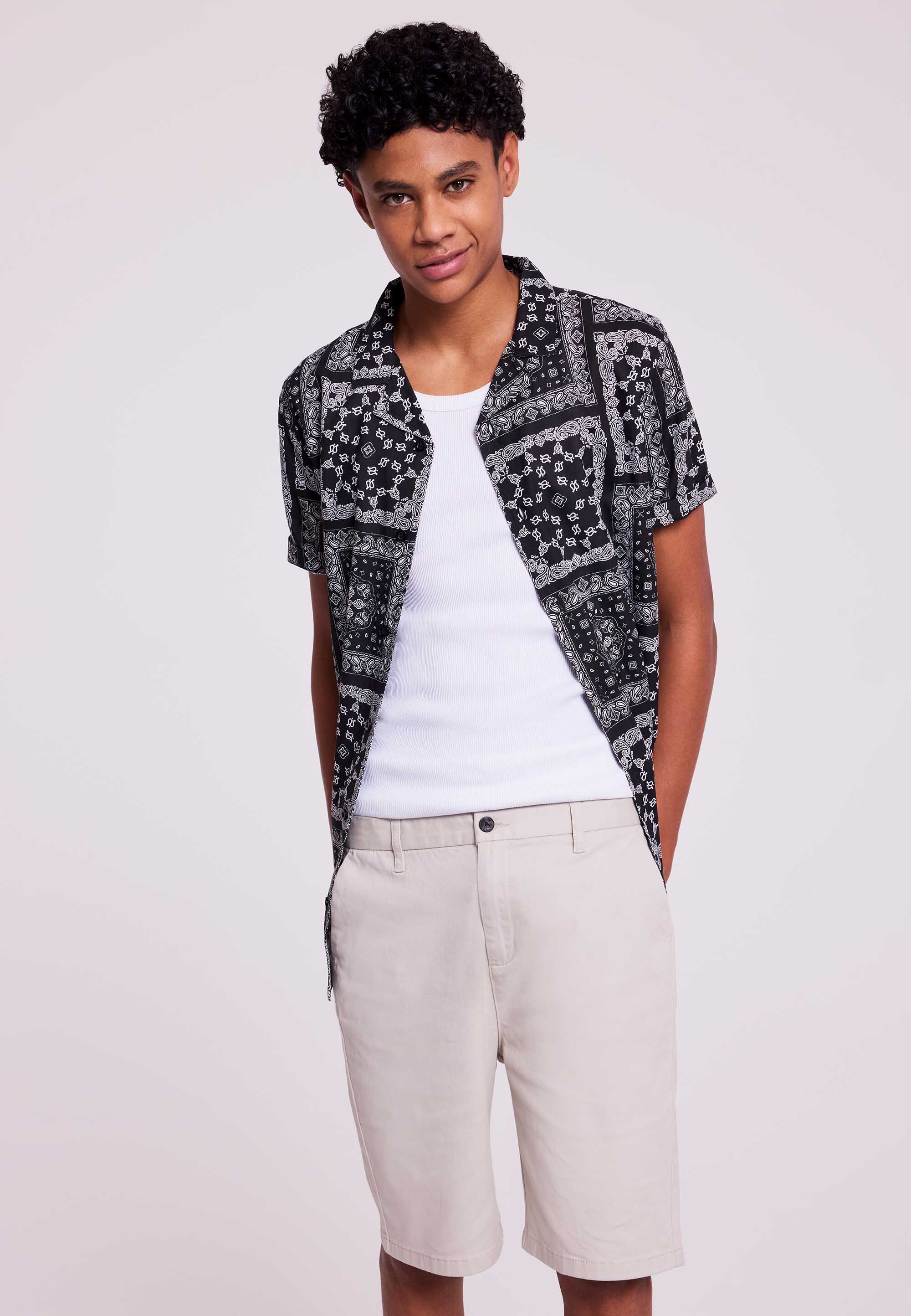 Older Boys Black & White Bandana Print Shirt