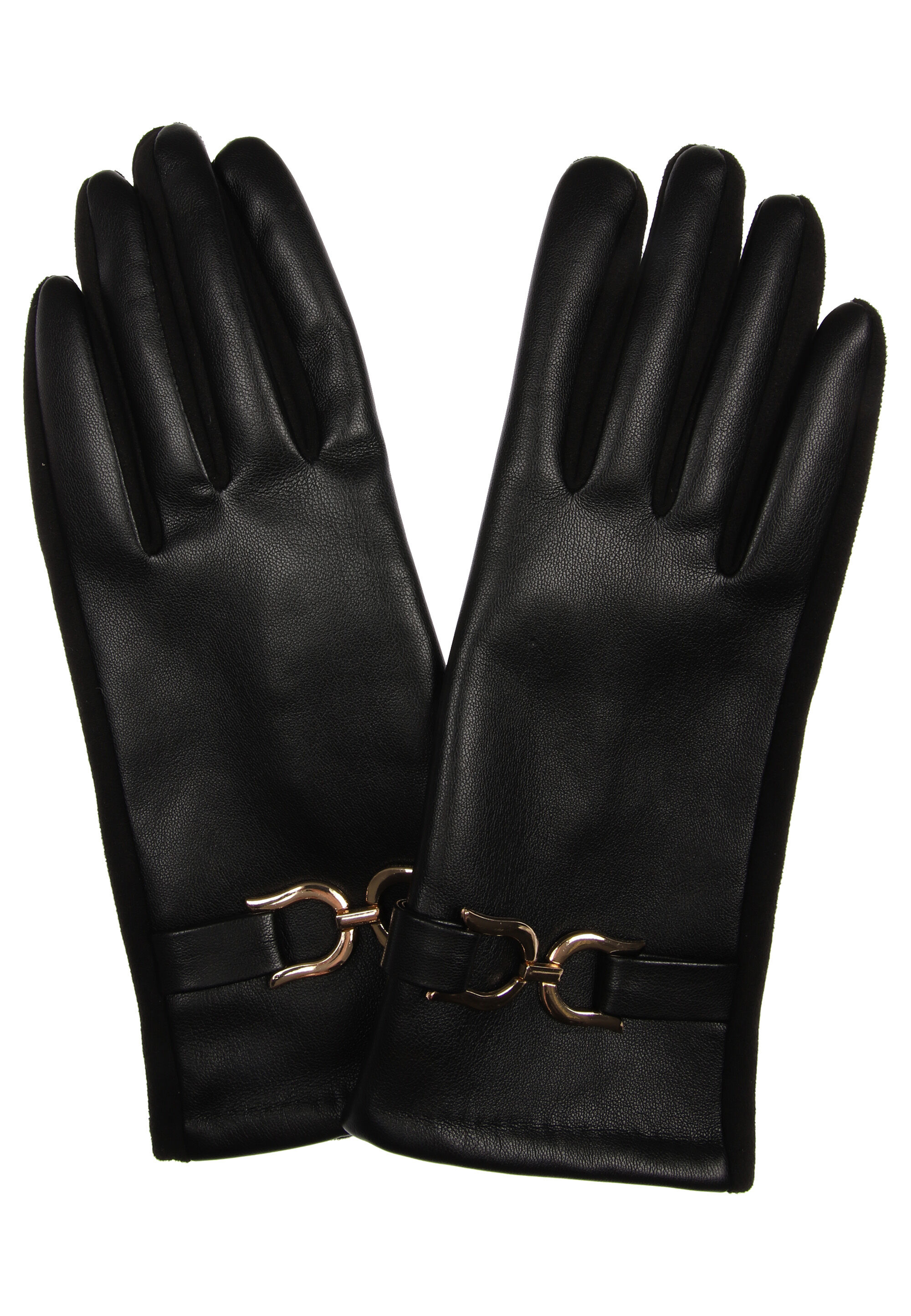 Womens Black & Gold Snaffle PU Gloves