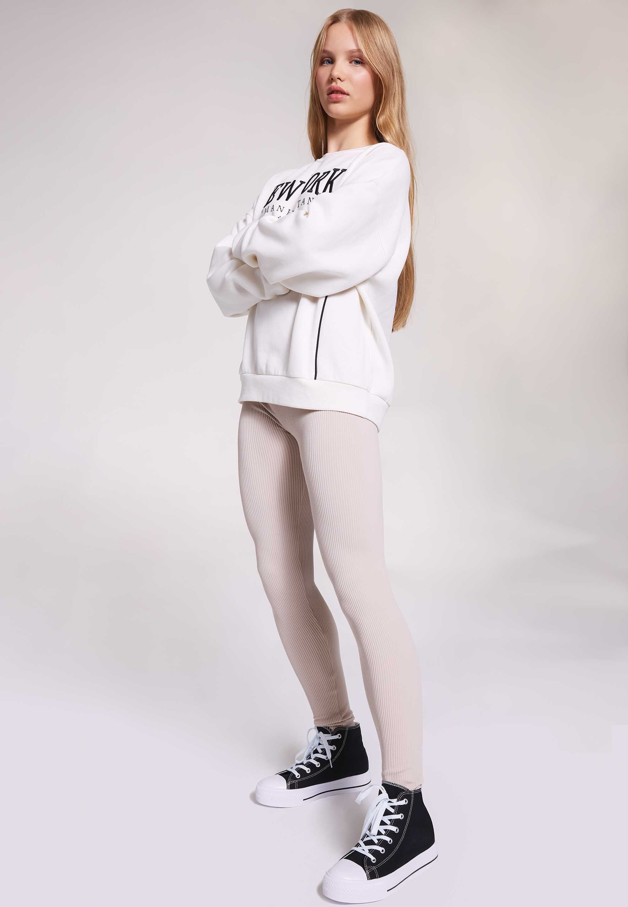 Older Girls Stone Plain Seamless Rib Leggings