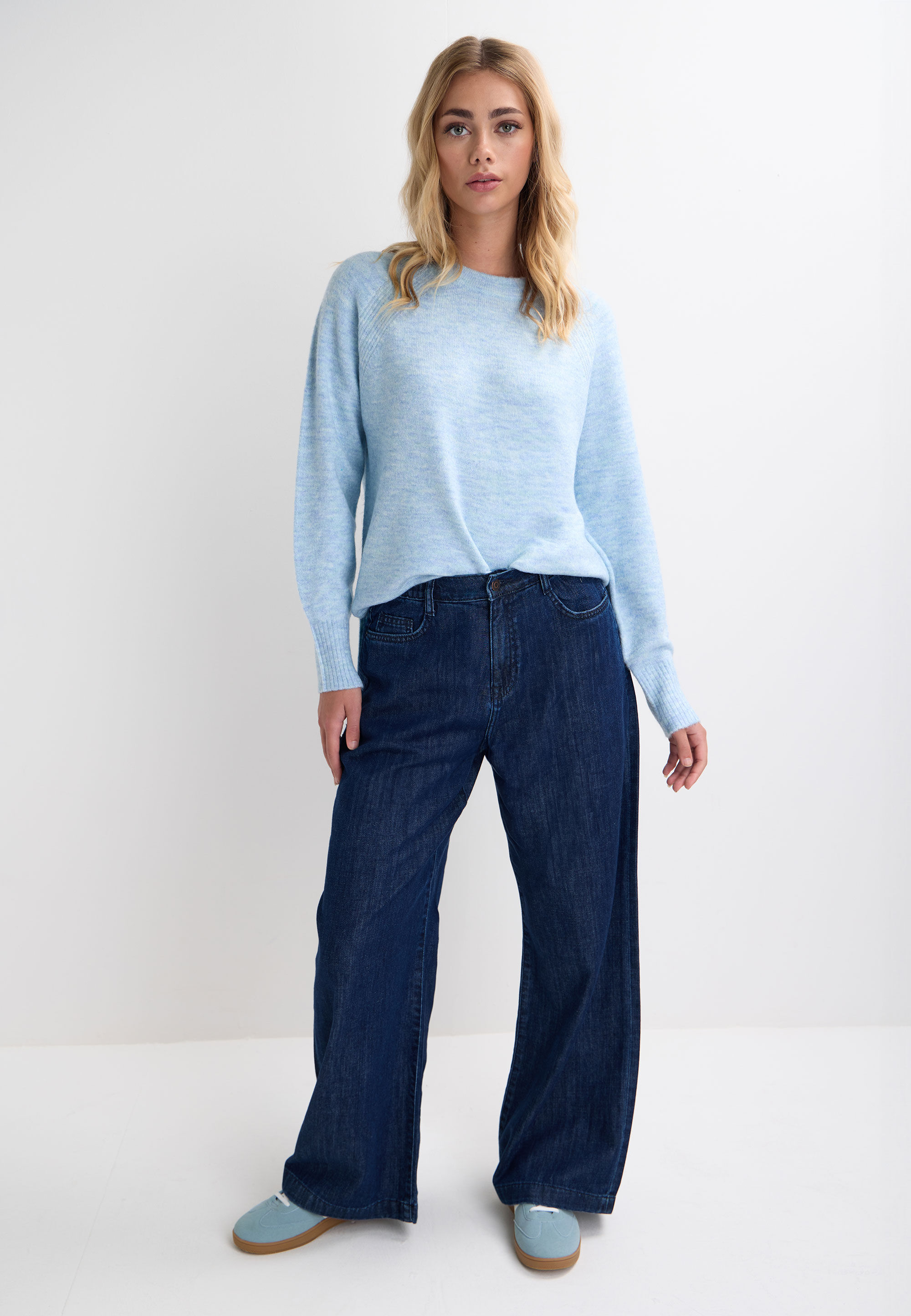 Womens Blue Side Split Crew Neck Jumper