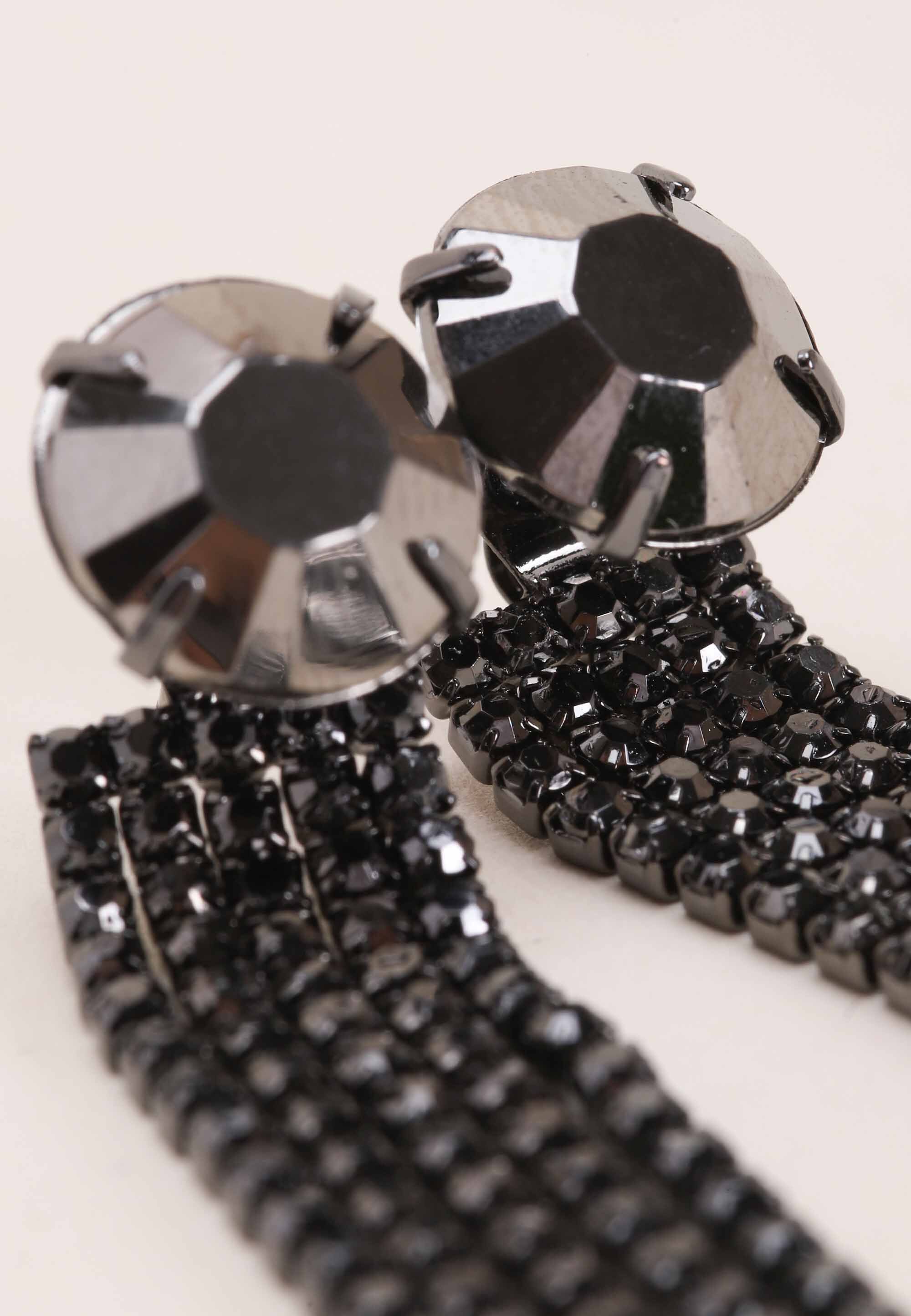 Womens Black Large Gem Diamante Drop Earrings