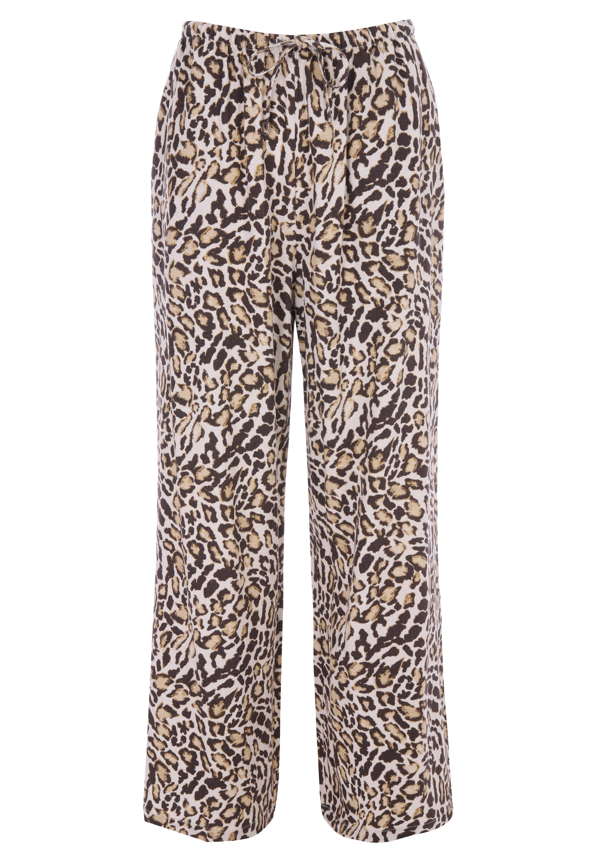 Womens Cream Leopard Print Wide Leg Linen Trousers