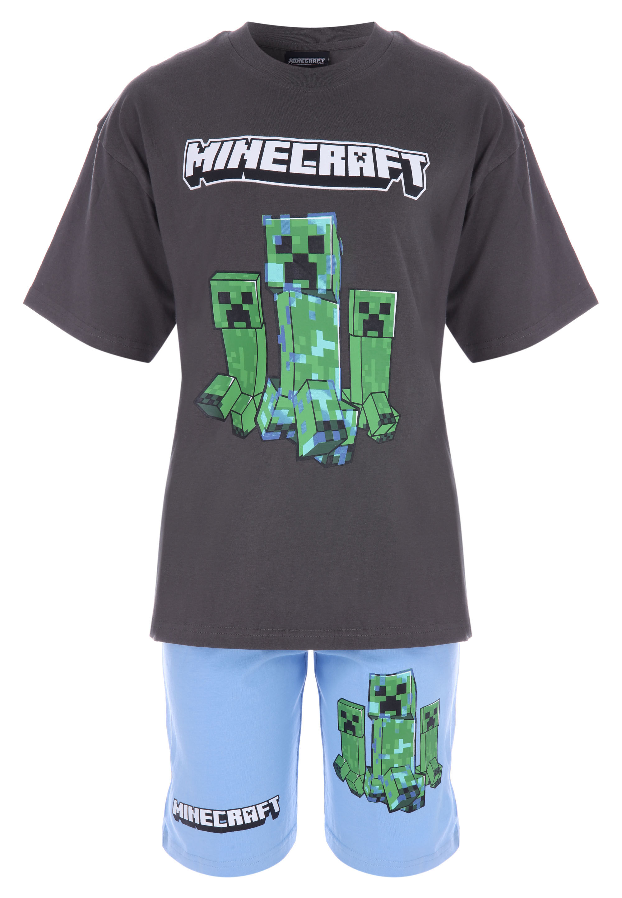Older Boys Grey Minecraft Top & Shorts Pyjama Set