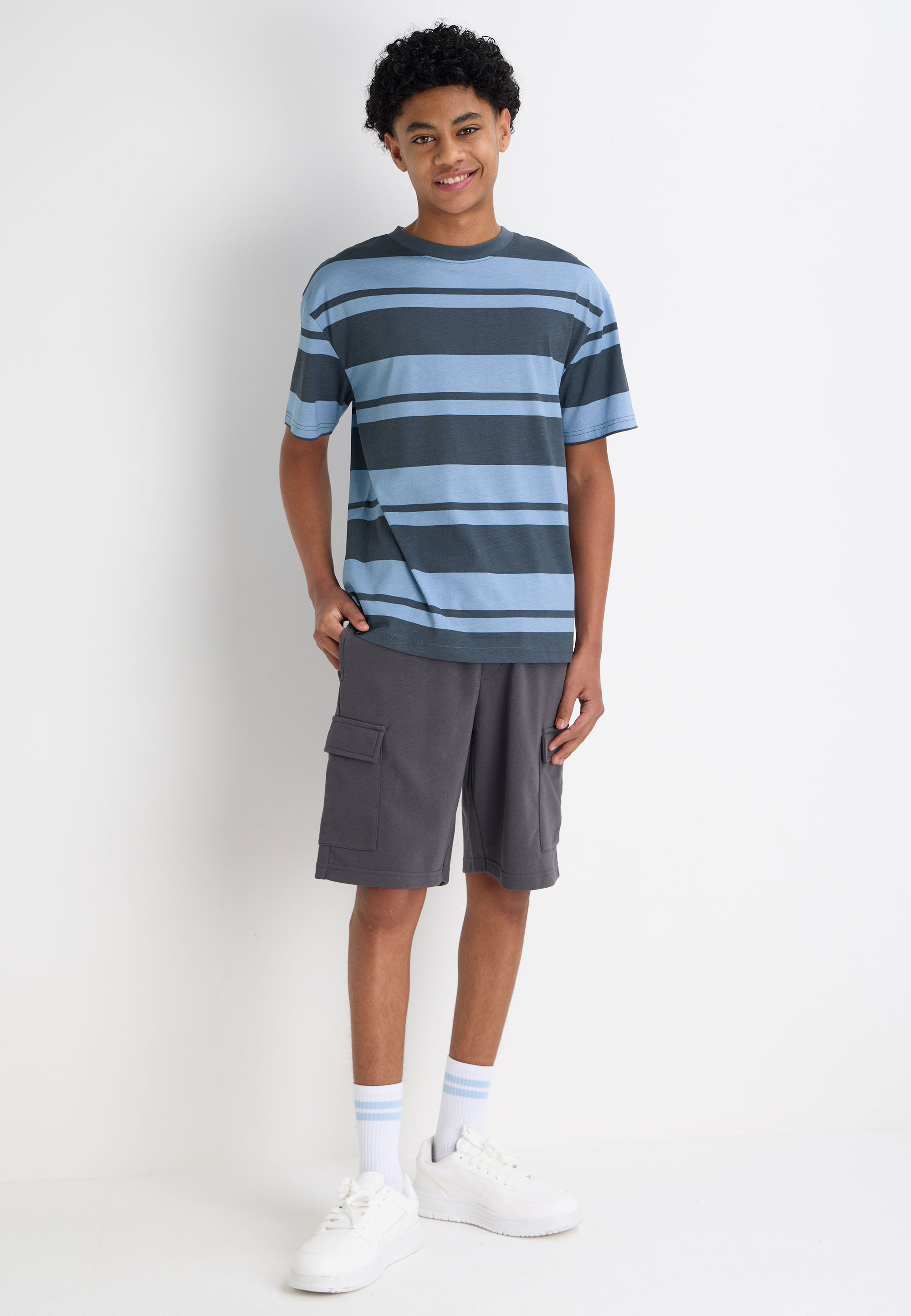 Older Boys Charcoal Plain Sweat Cargo Shorts
