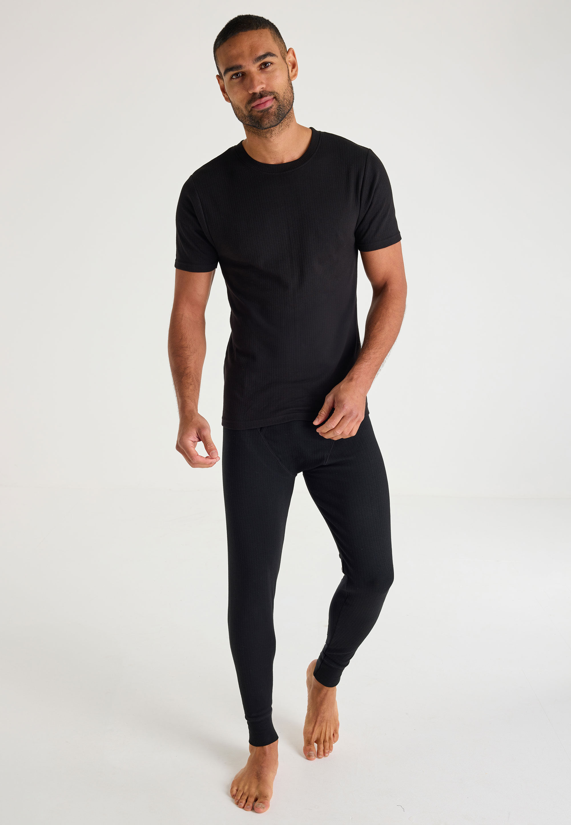 Mens Black Medium Weight Thermal Short Sleeve Top