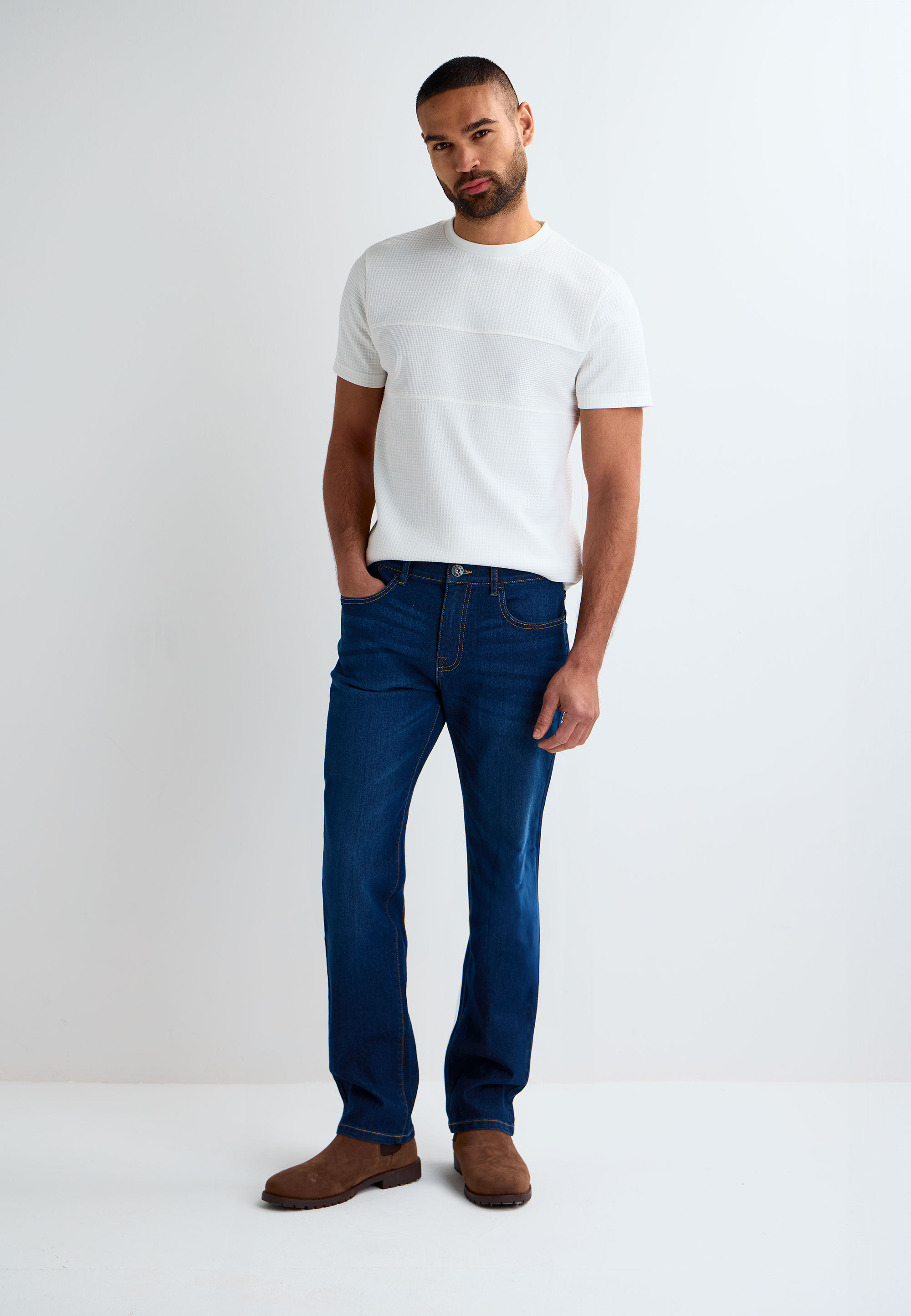 Mens Dark Blue Wash Straight Leg Jeans