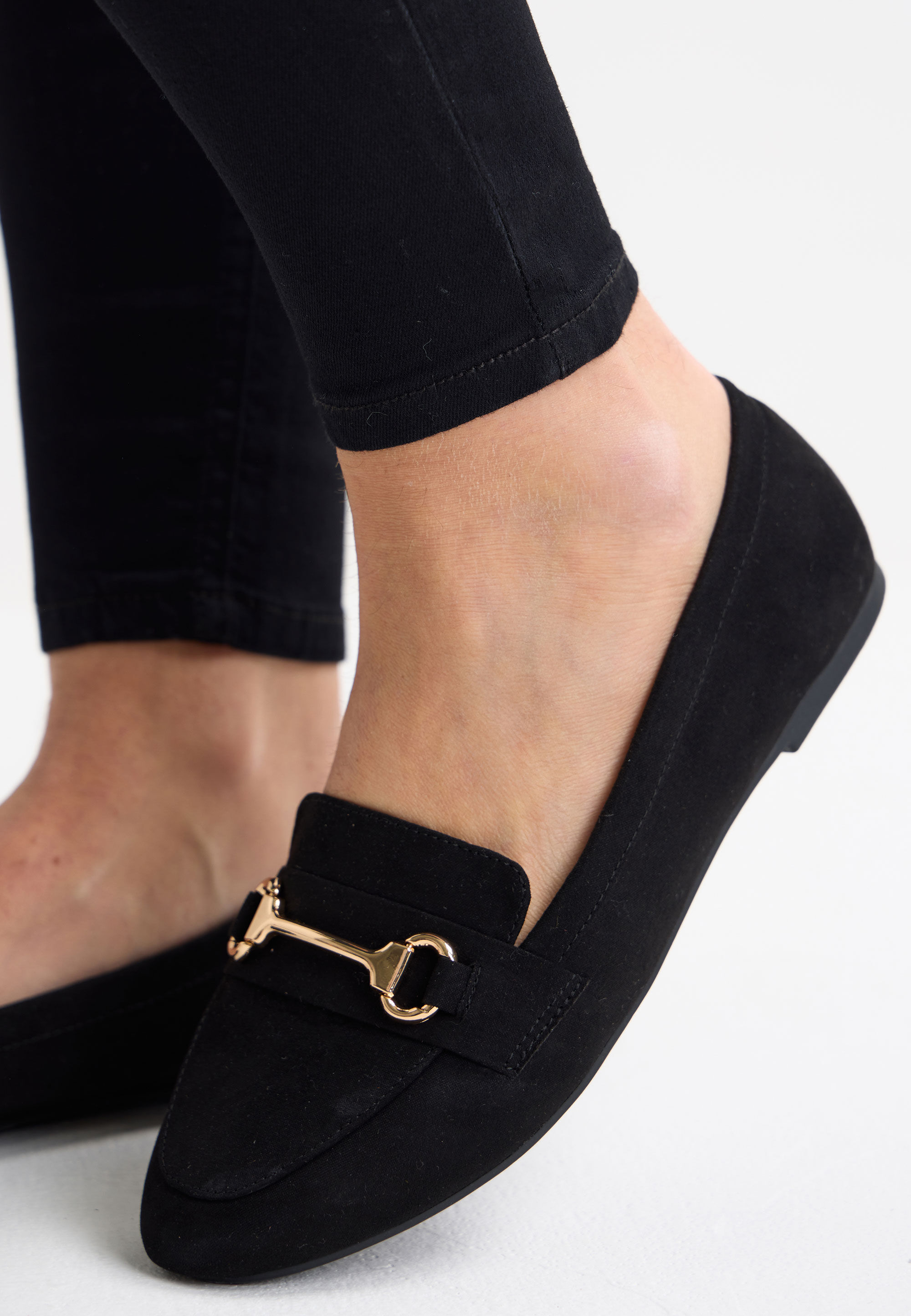 Womens Black & Gold Bar Flat Loafer