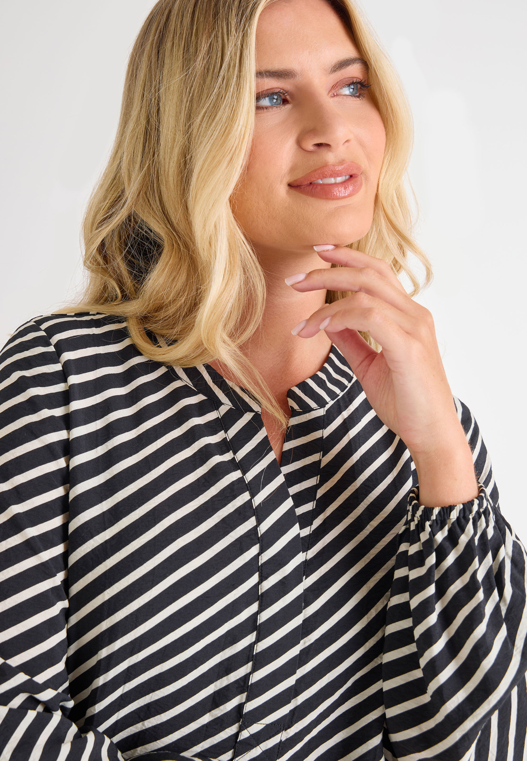 Womens Black & Cream Stripe Overhead Blouse
