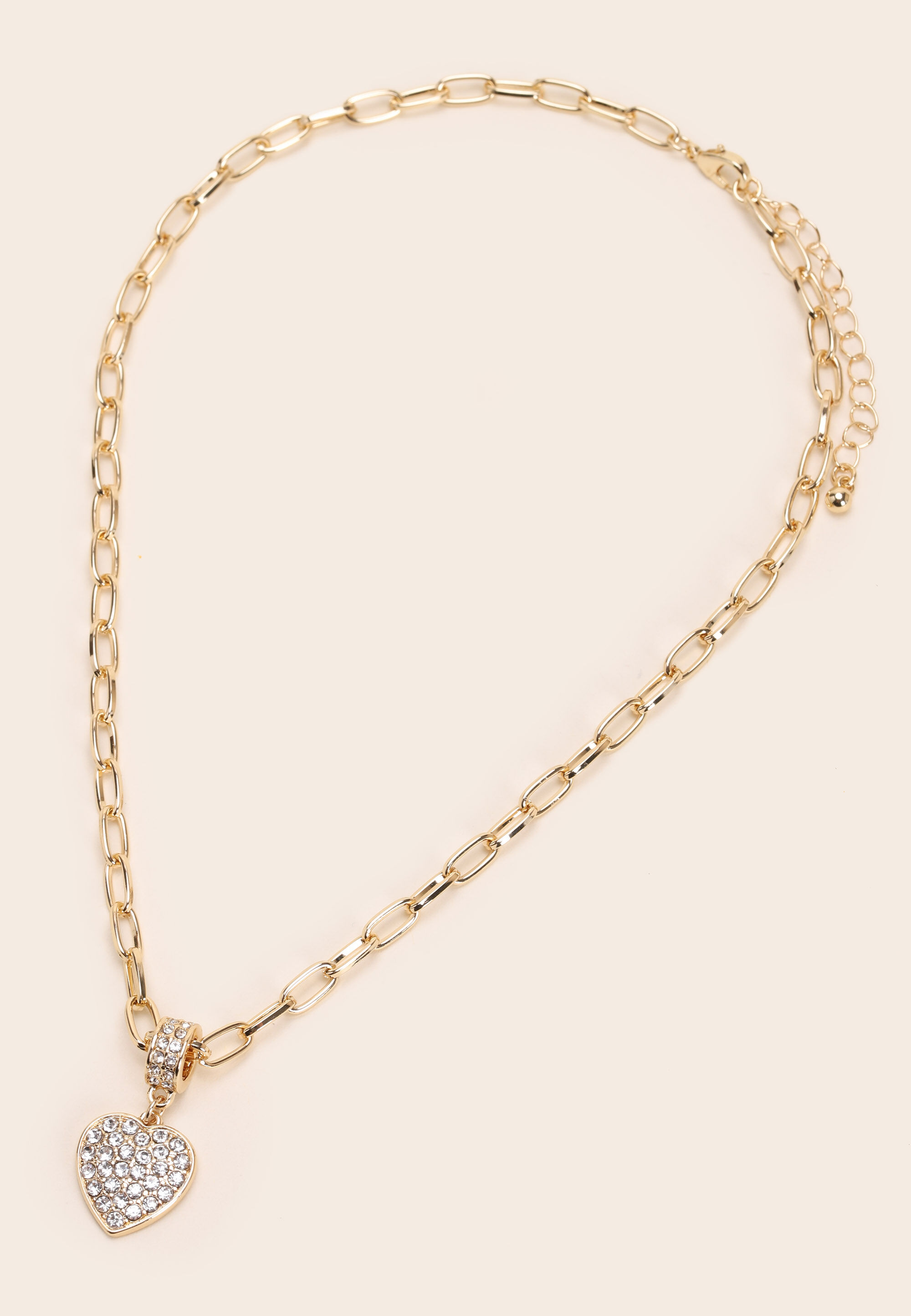 Womens Gold Diamante Heart Charm Necklace