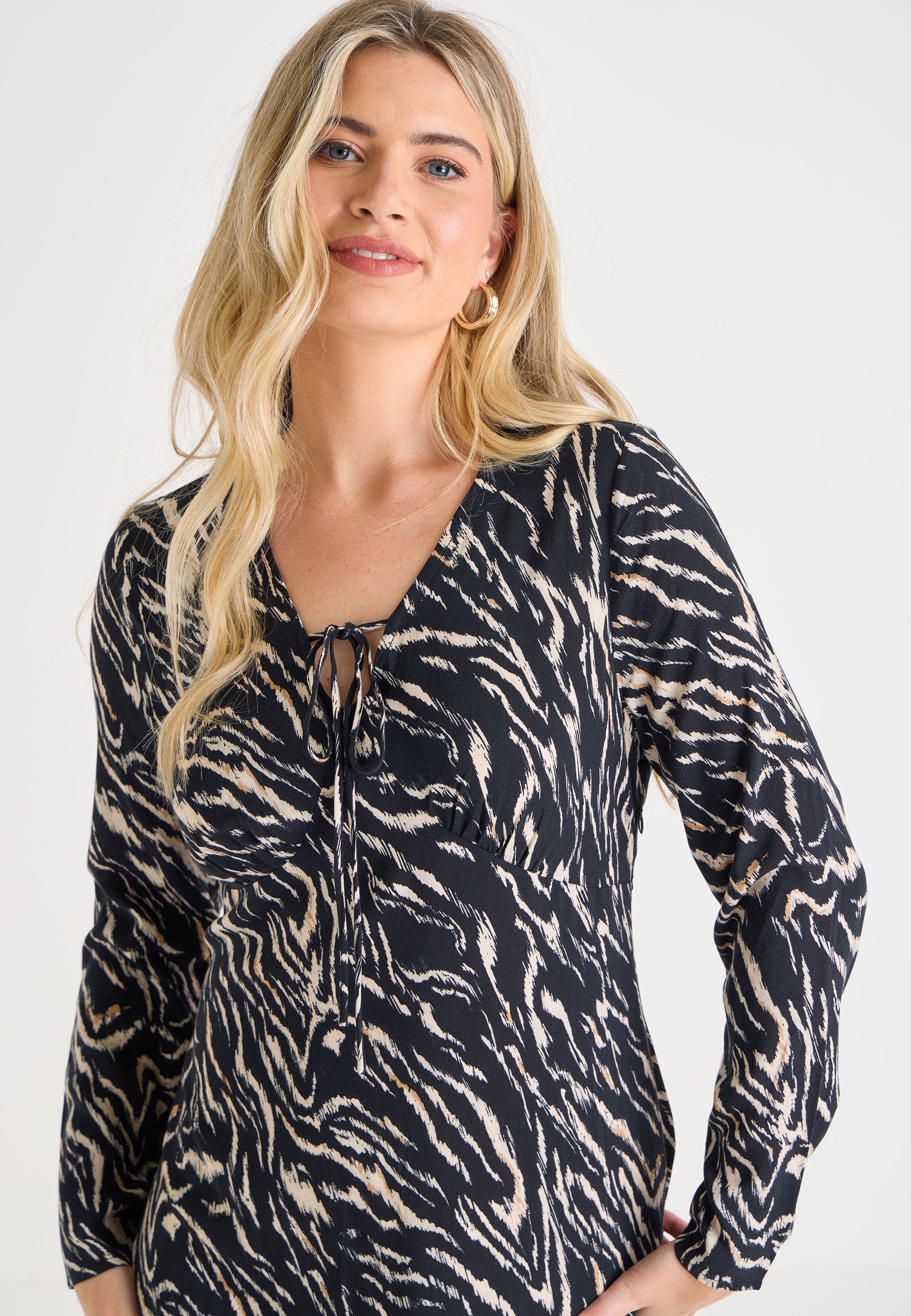Womens Black & White Zebra Print Midi Dress