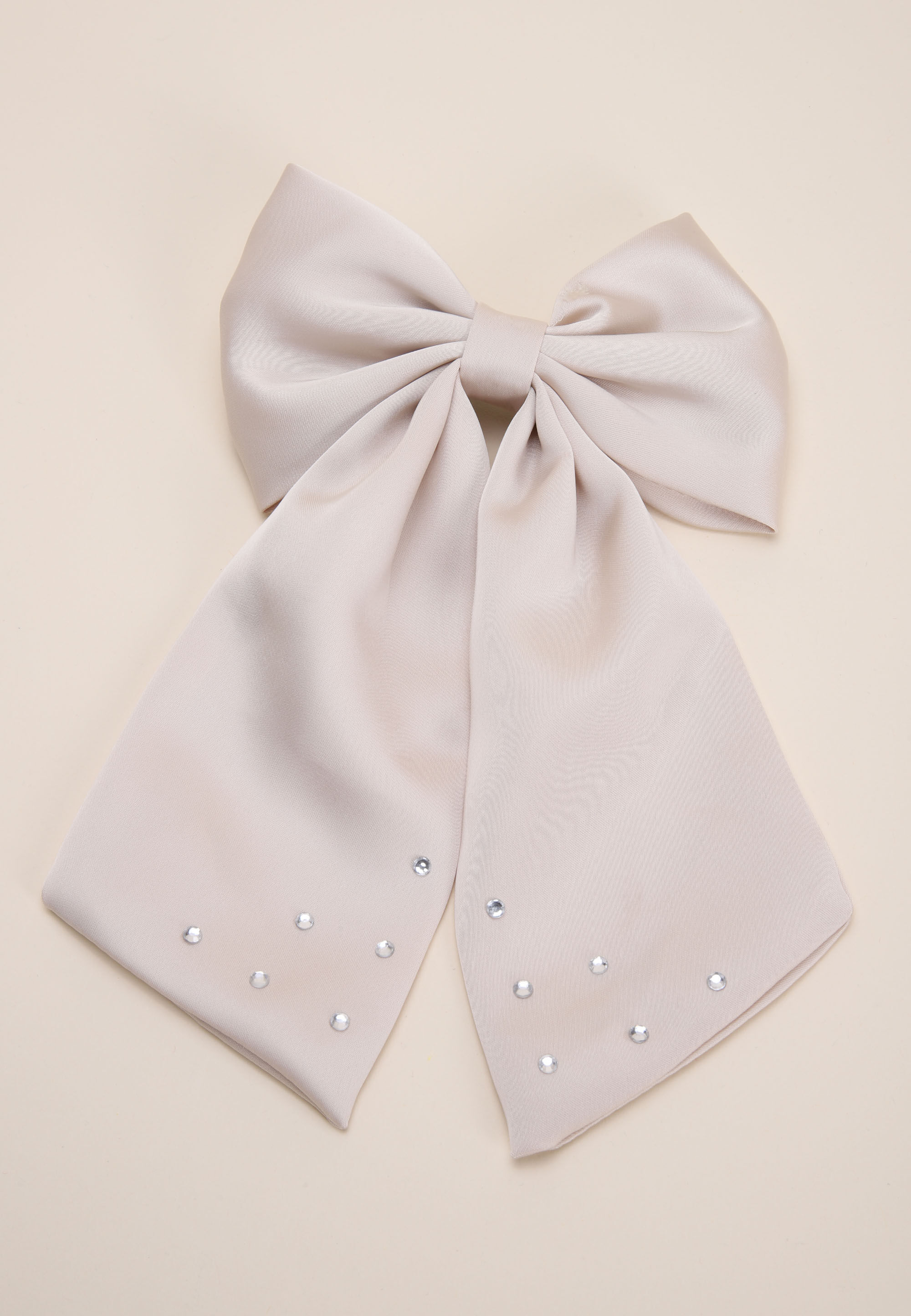 Womens Cream & Diamante Long Bow Hair Slide