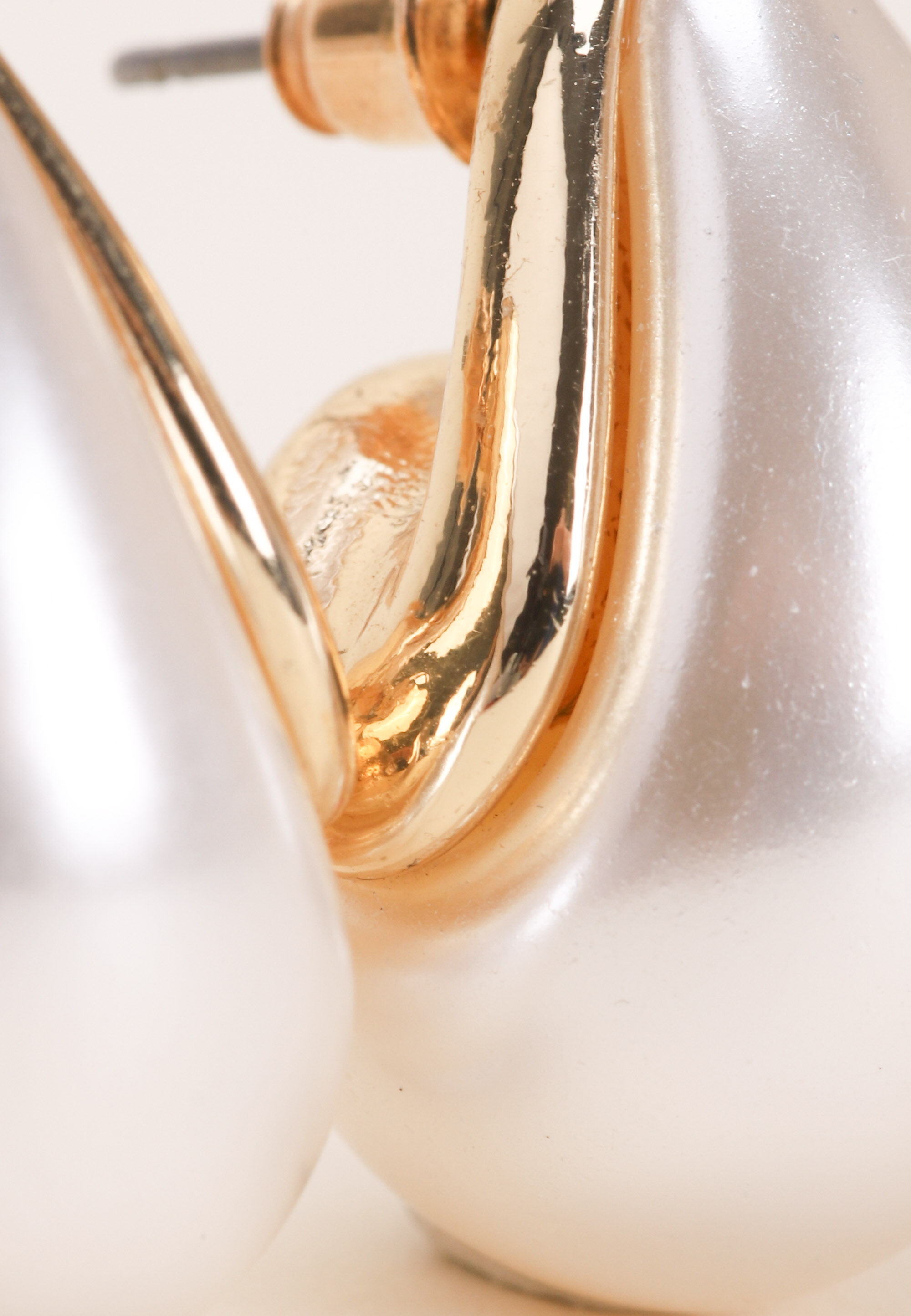 Womens Gold Pearl Teardrop Stud Earrings