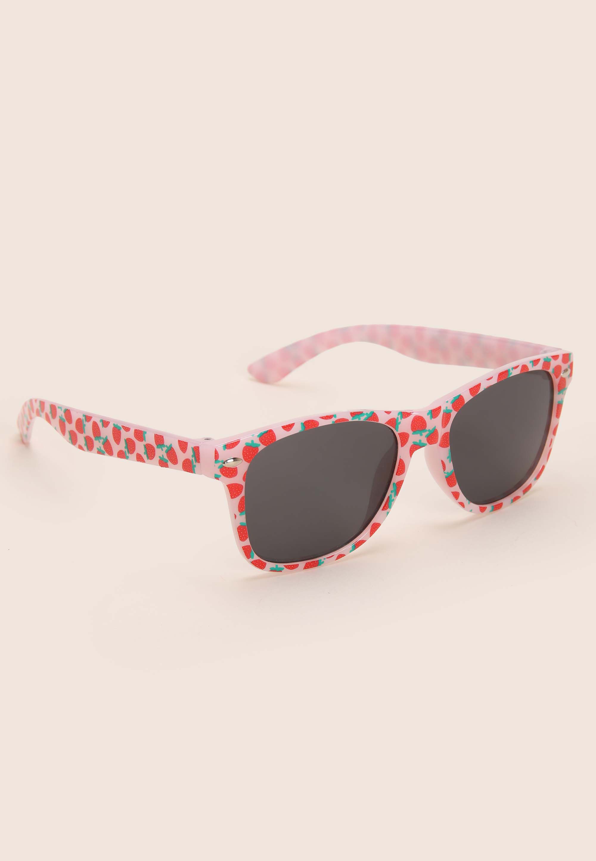 Girls Pink Strawberry Print Retro Sunglasses