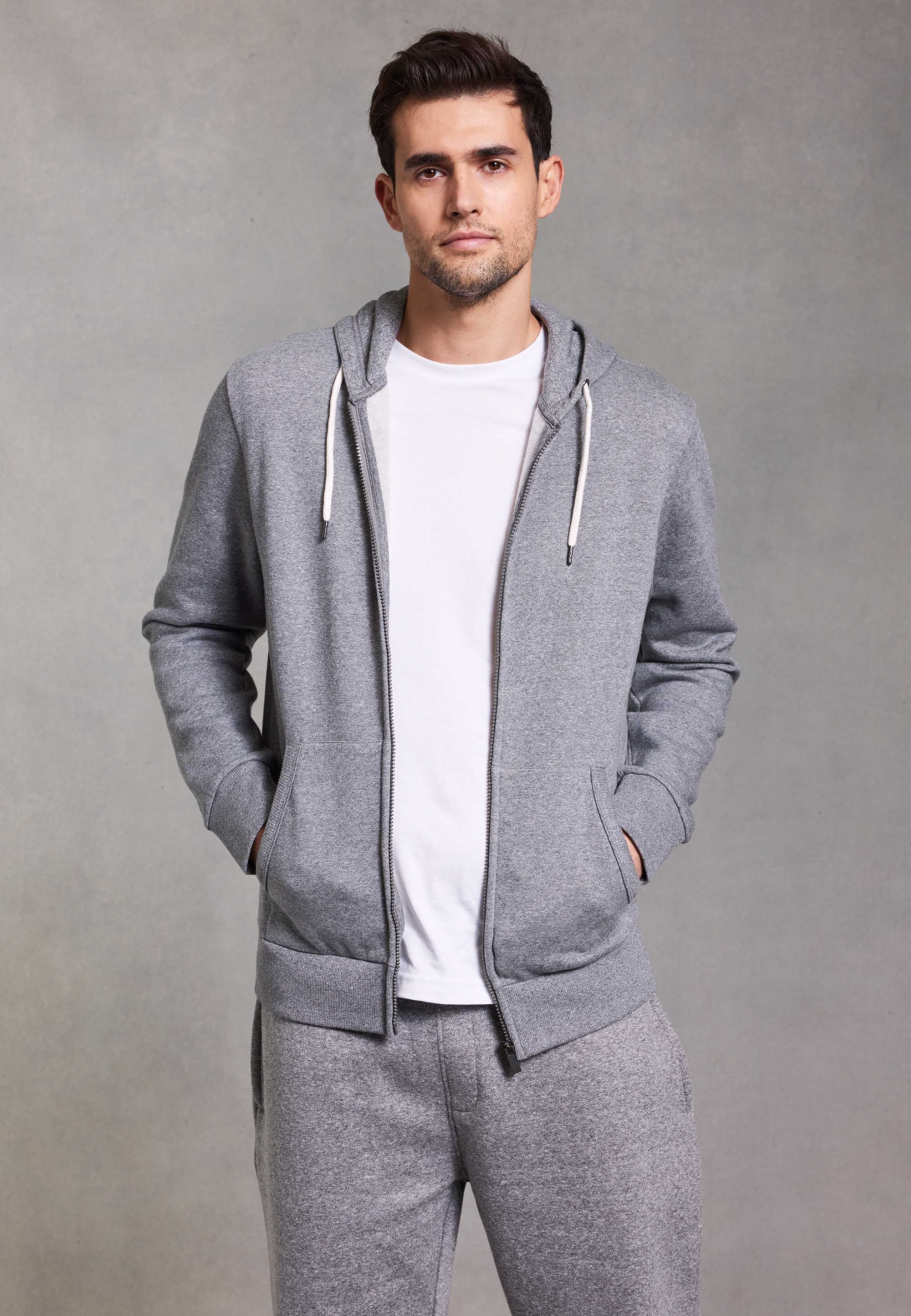 Mens Grey Zip Through Hoodie Jacket