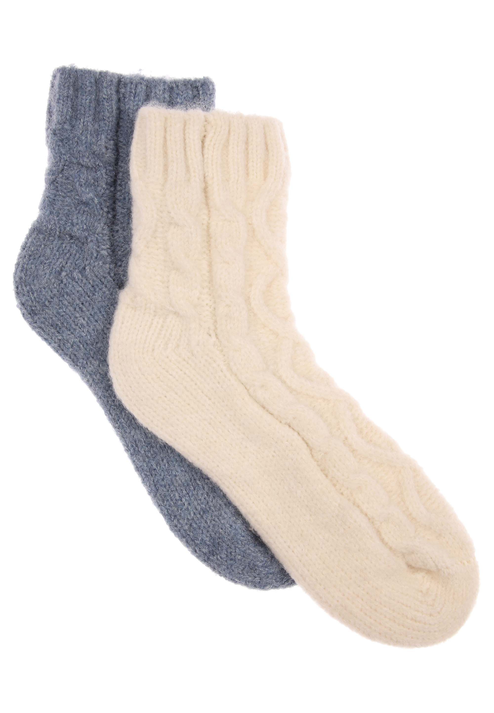 Womens 2pk Blue & Cream Heavy Weight Cable Socks