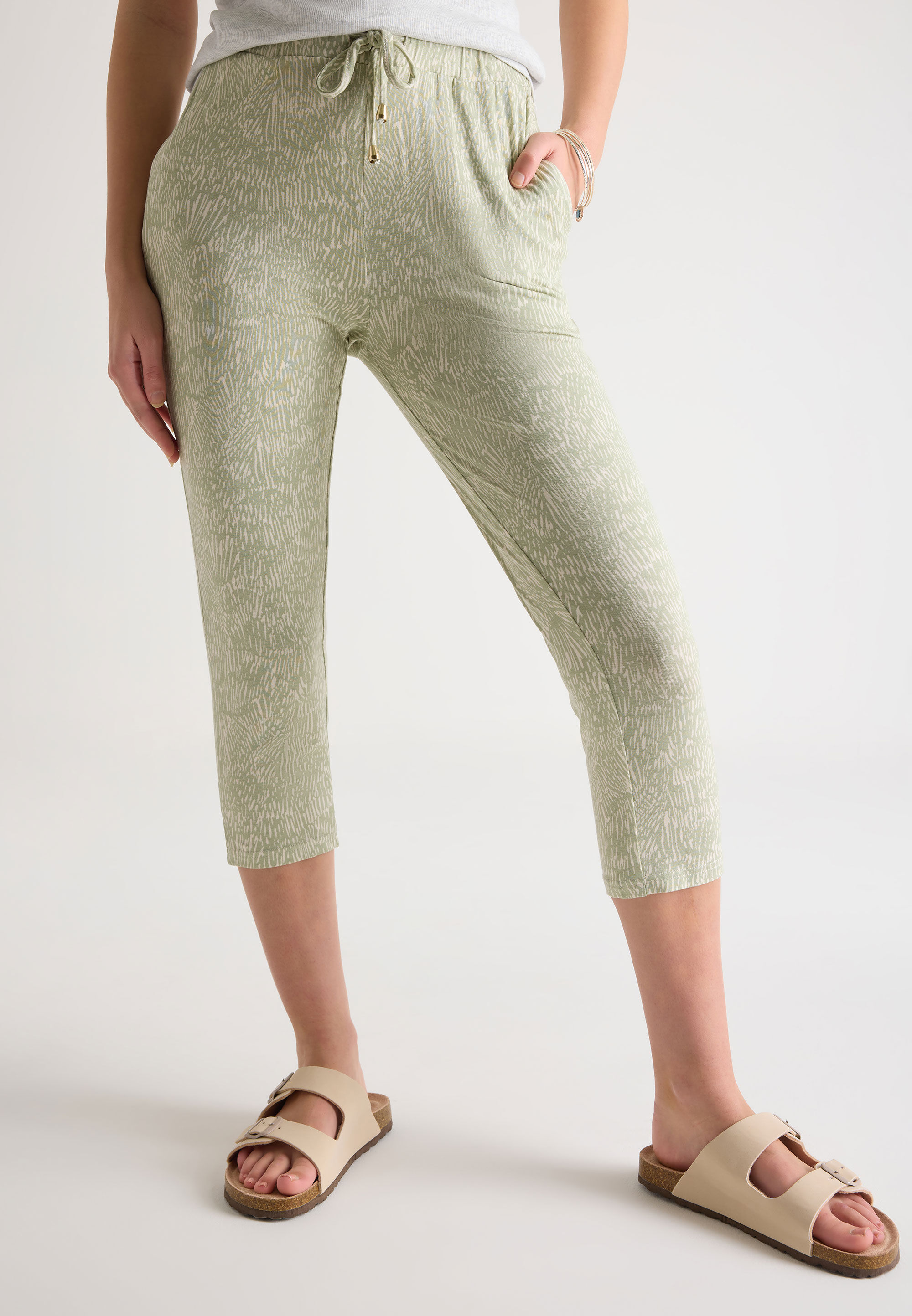 Womens Sage Print Relaxed Crop Trousers