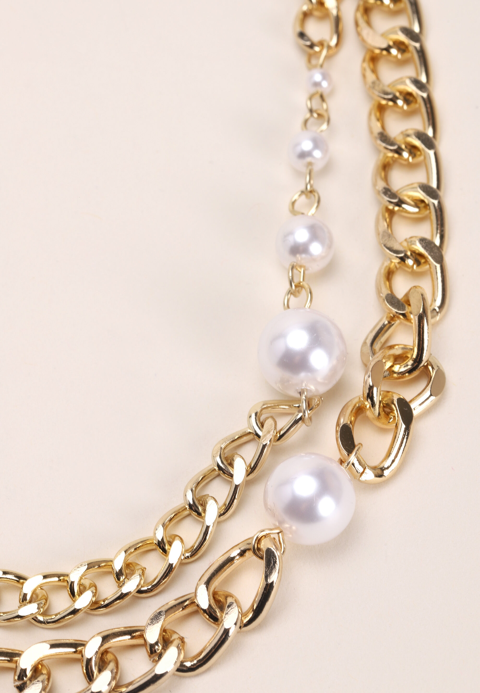 Womens Gold 2 Row Chain & Pearl Necklace