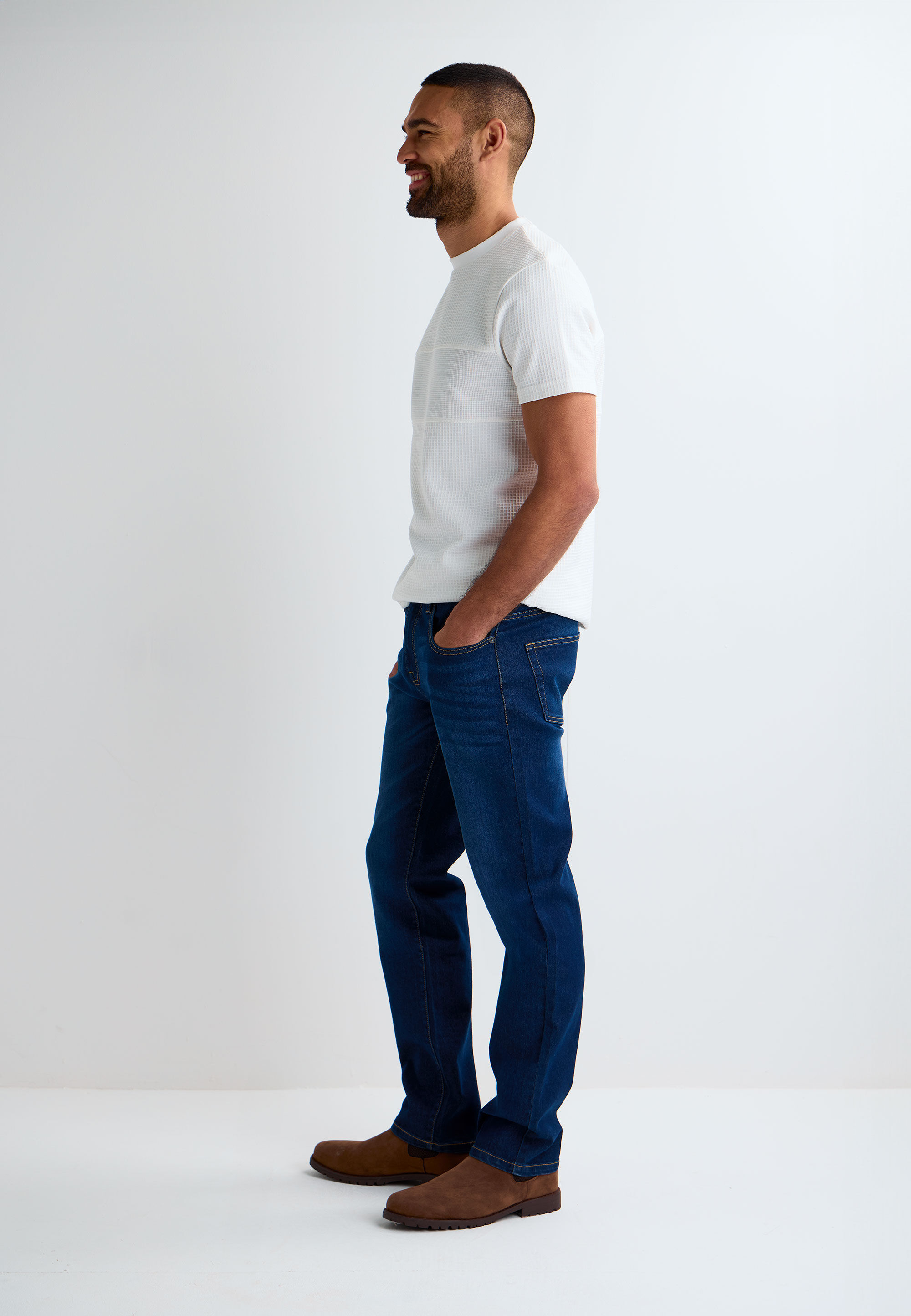 Mens Dark Blue Wash Straight Leg Jeans