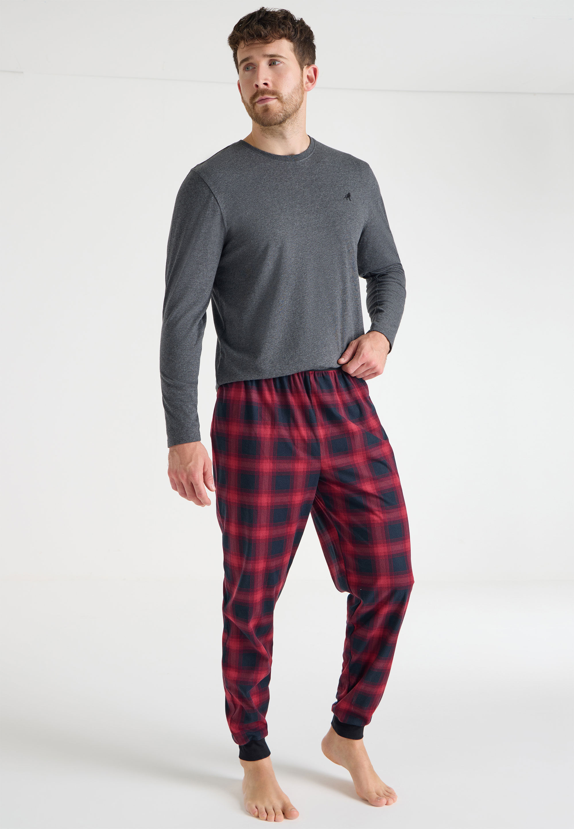 Mens Red Check Fleece Pyjama Bottoms