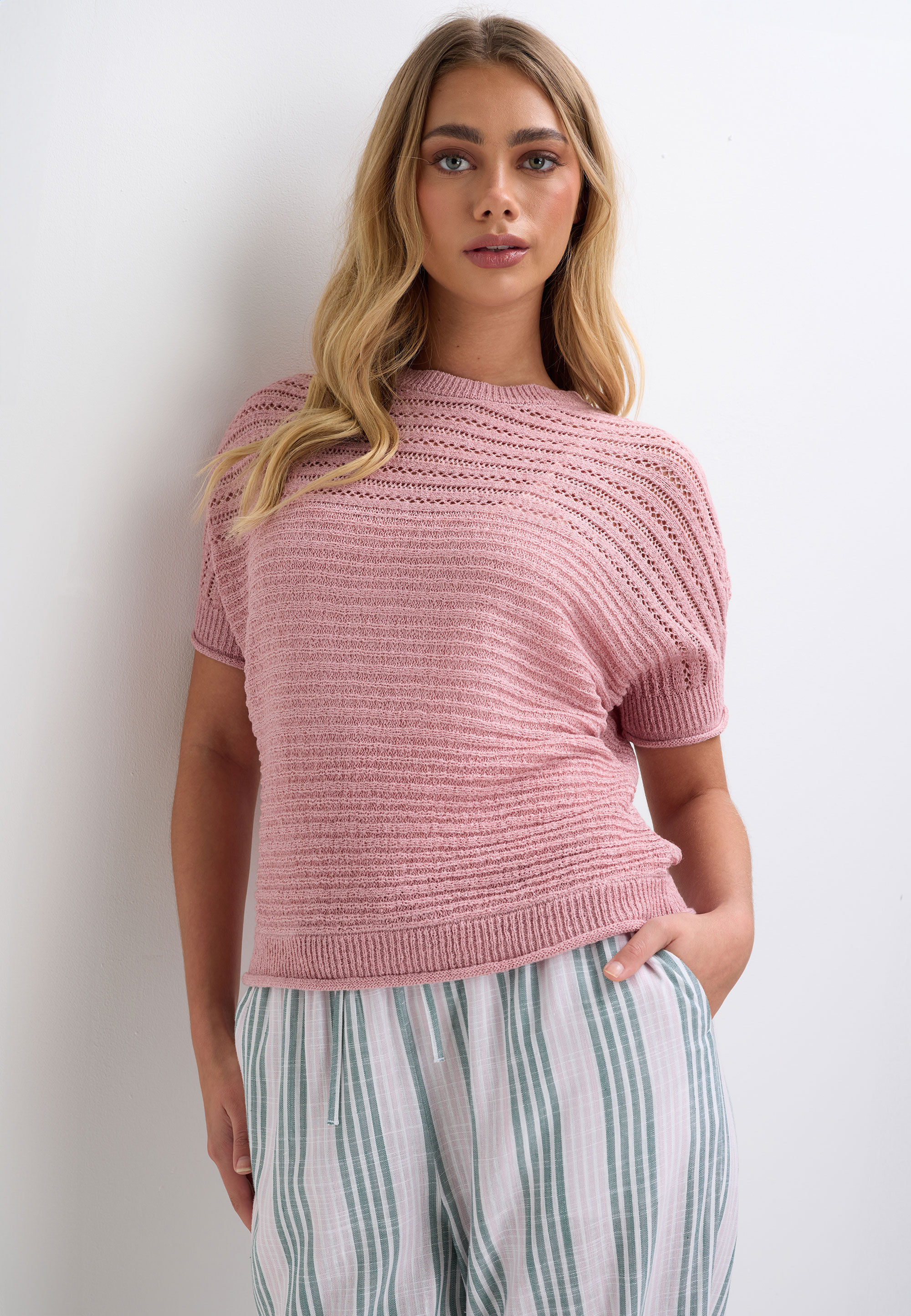 Womens Pink Tape Stitch Knit Jumper