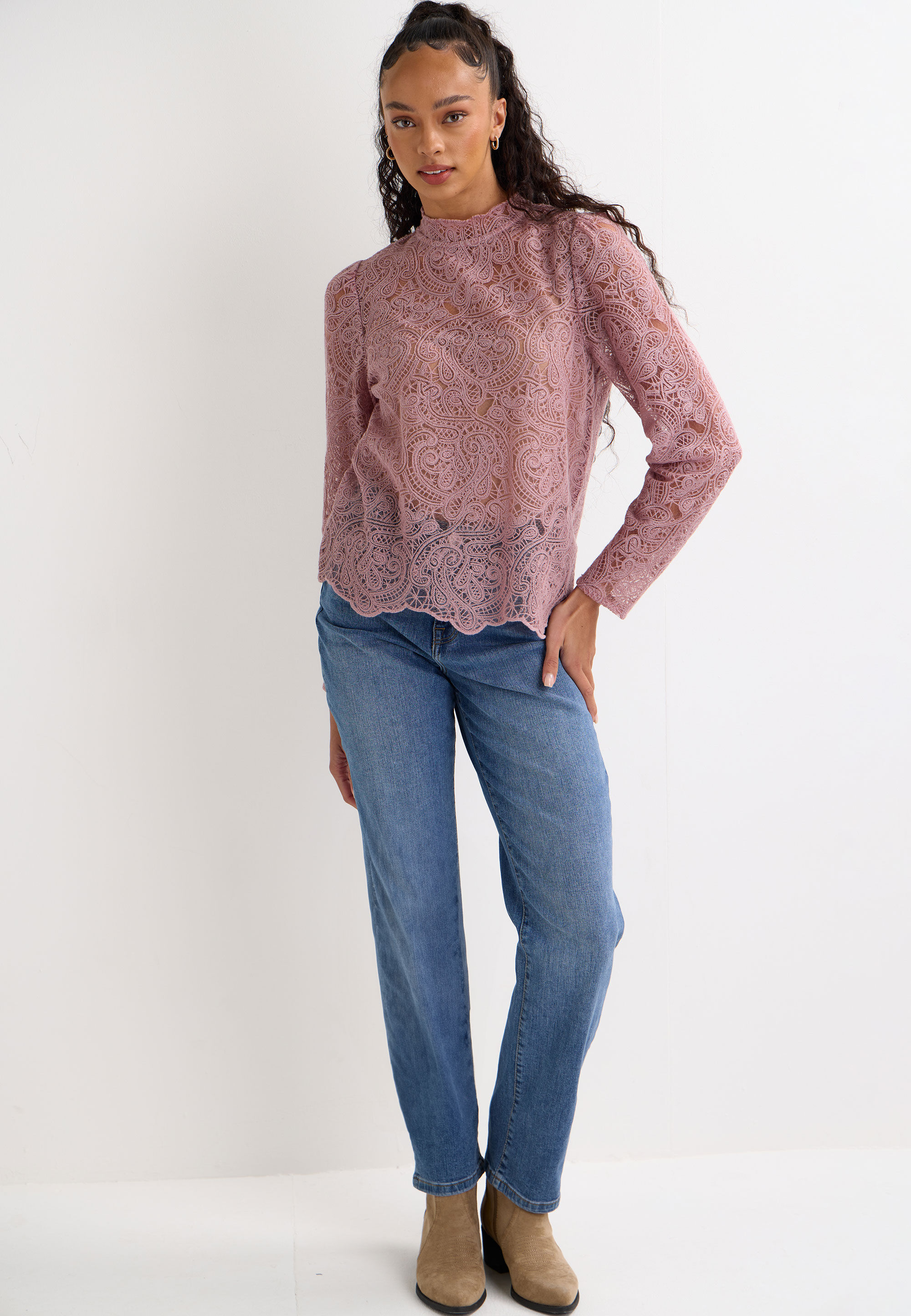 Womens Pink Prairie Lace Blouse