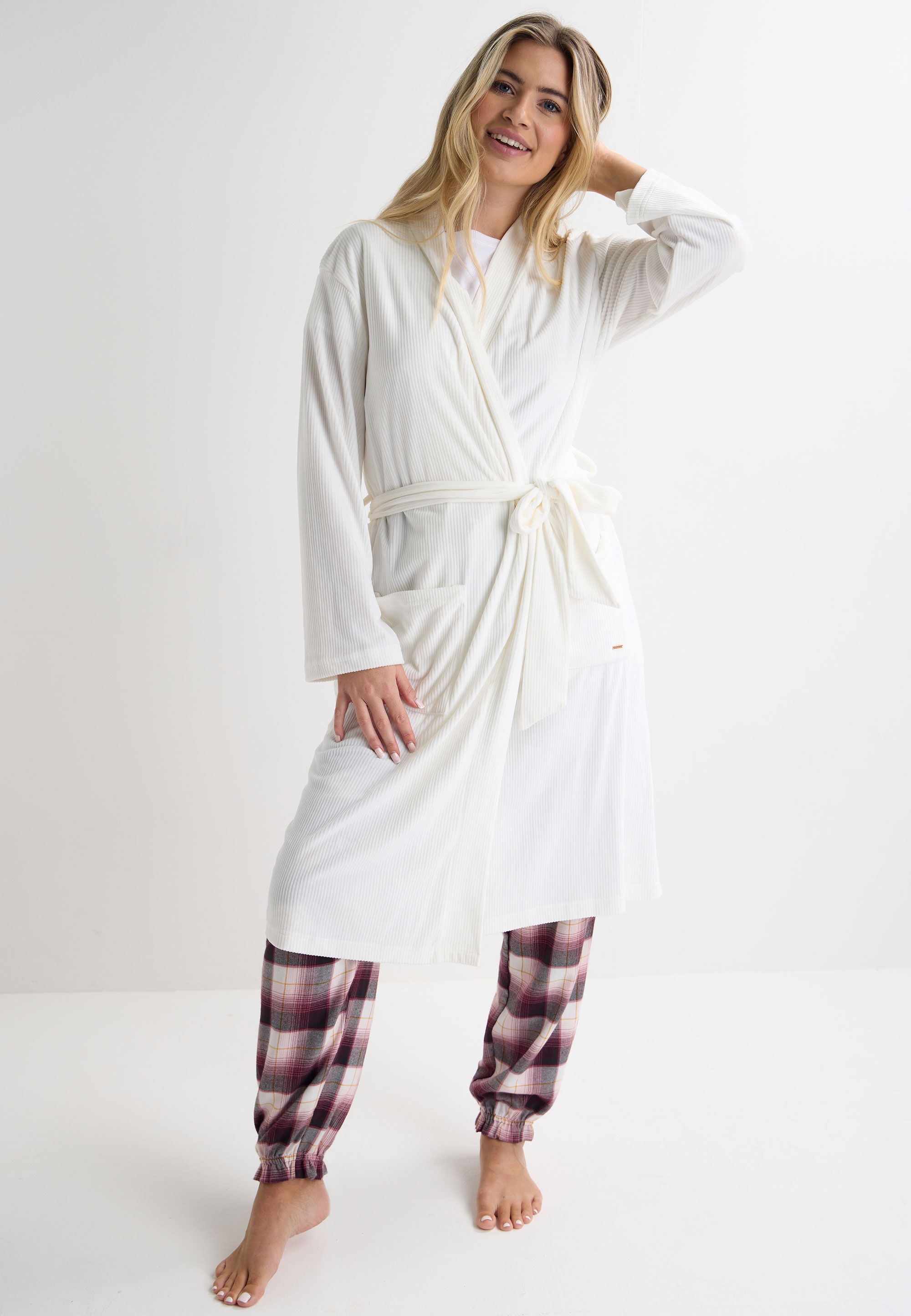 Womens Cream Island Fleece Ribbed Robe