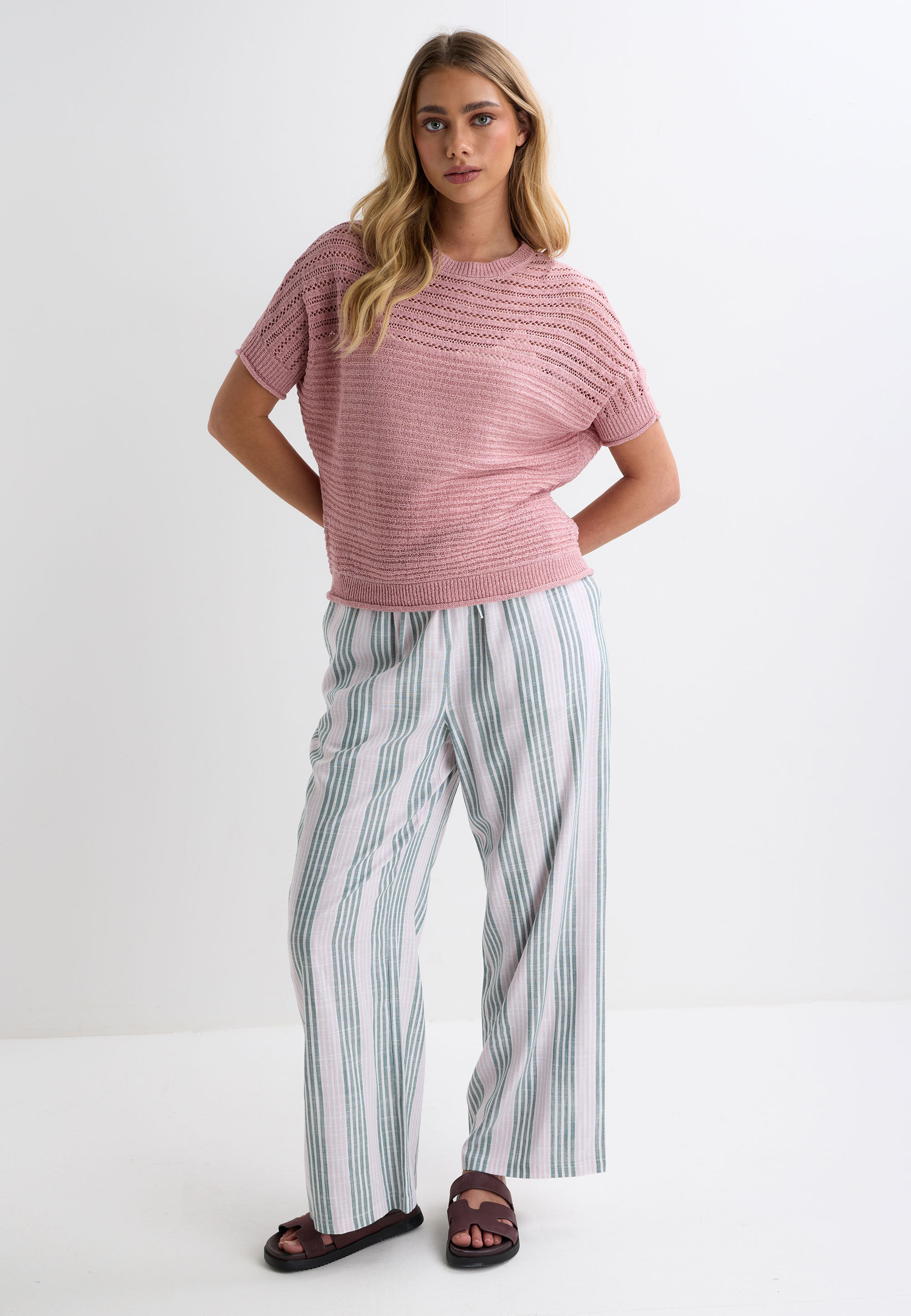 Womens Pink Tape Stitch Knit Jumper
