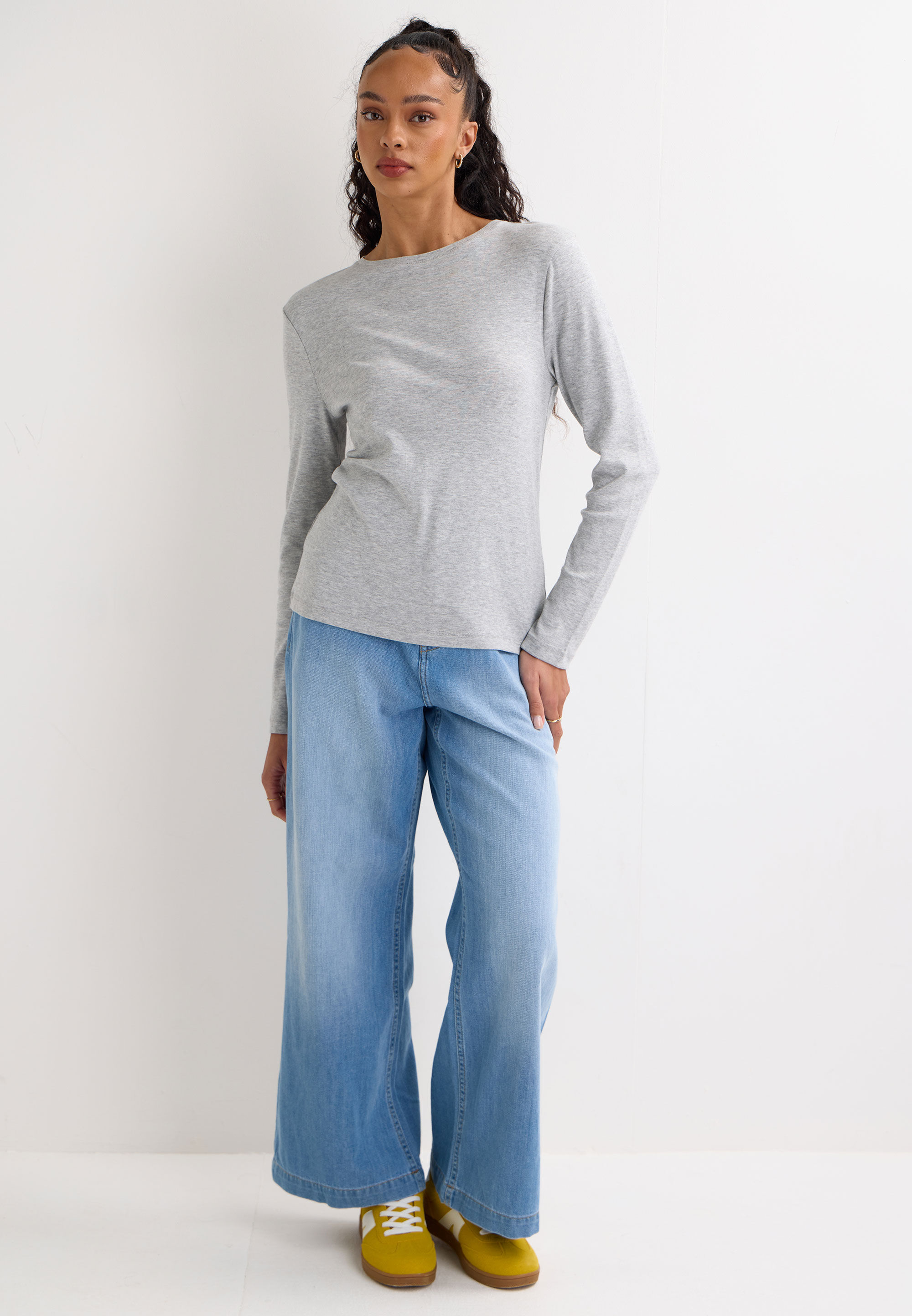 Womens Light Grey Plain Crew Neck Top