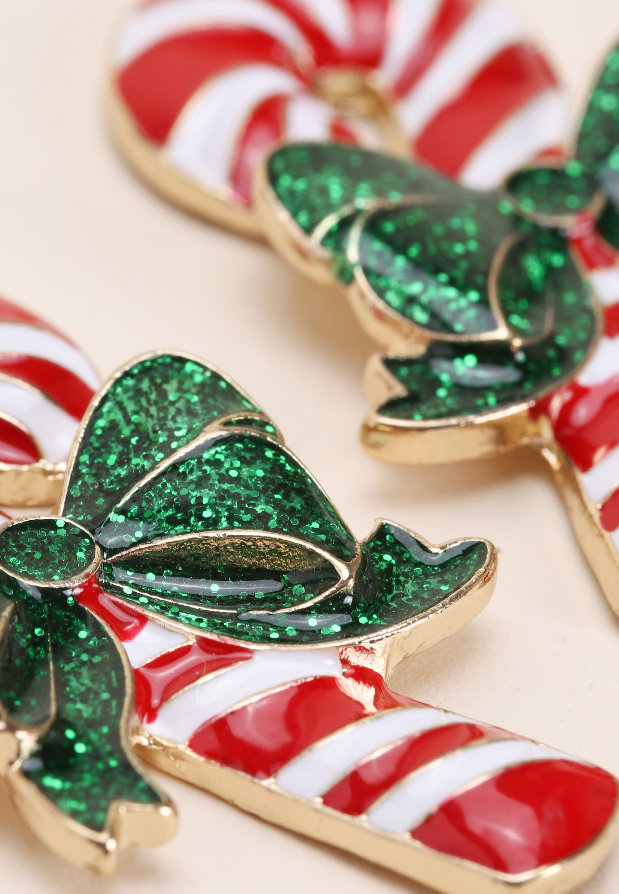 Womens Red Christmas Candy Cane Earrings