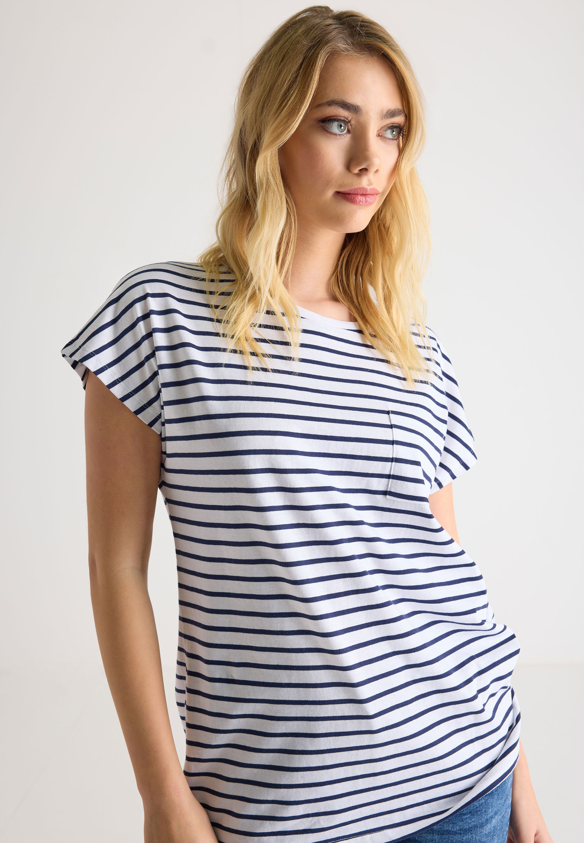 Womens Navy & White Longline T-shirt