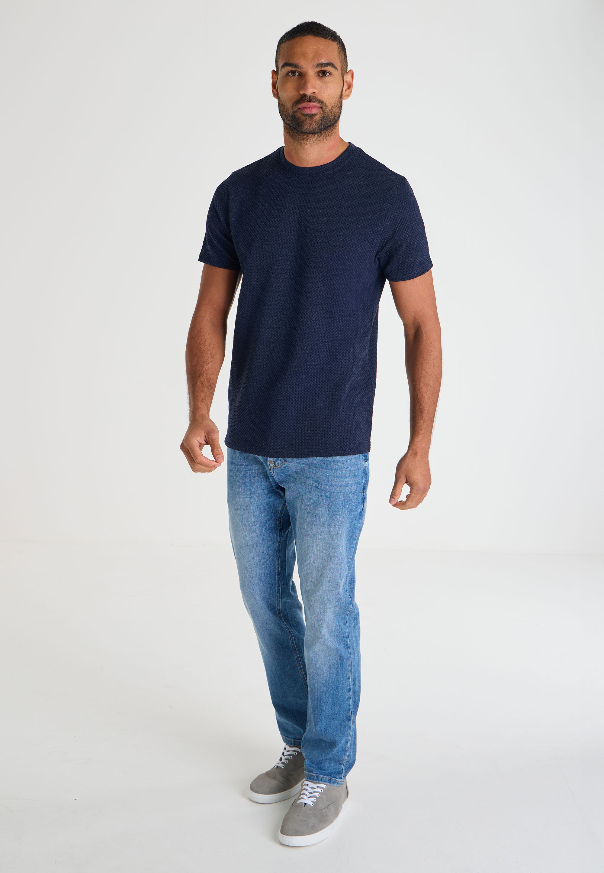 Mens Navy Textured Soft T-Shirt