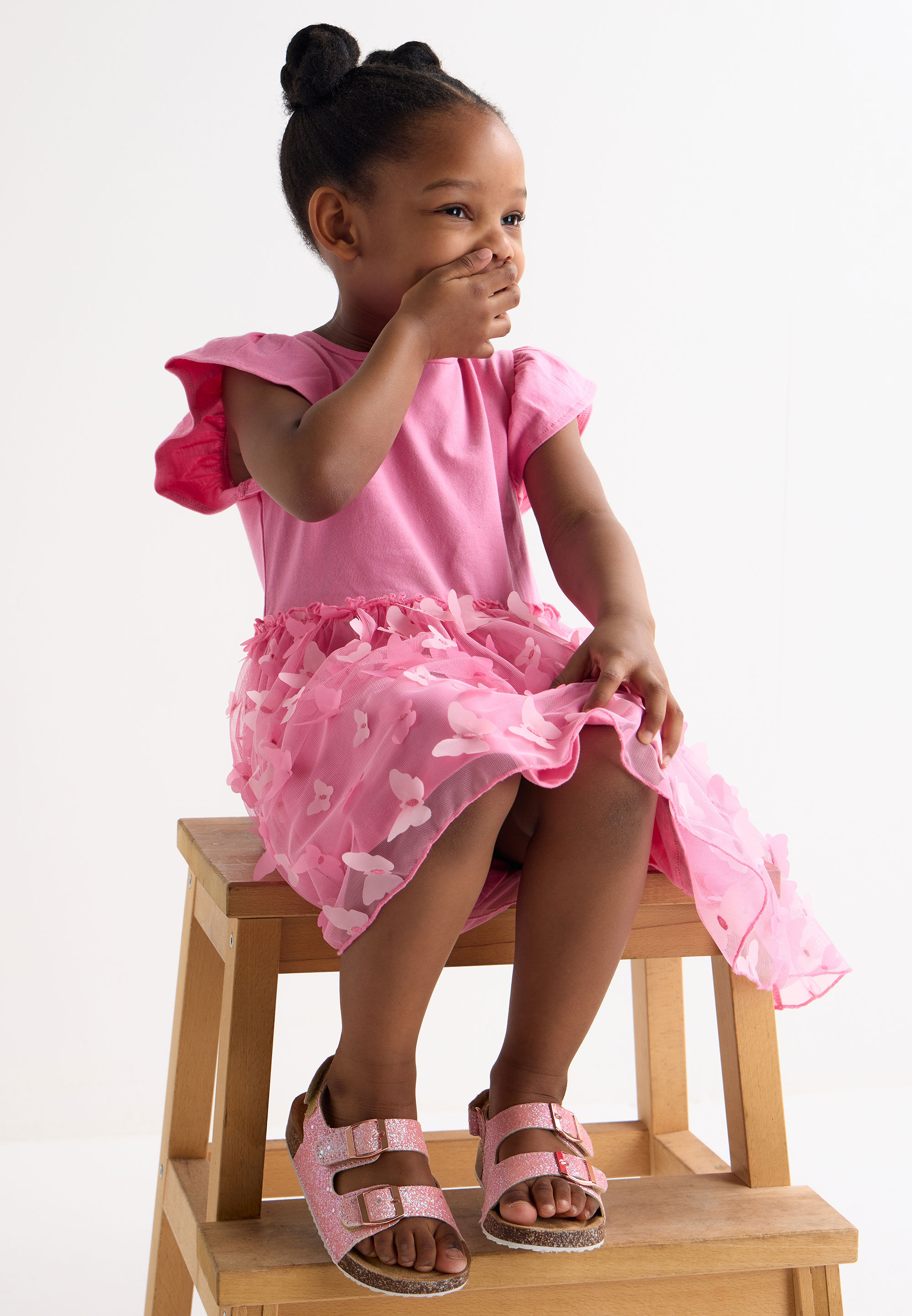 Younger Girls Pink Butterfly Tulle Dress